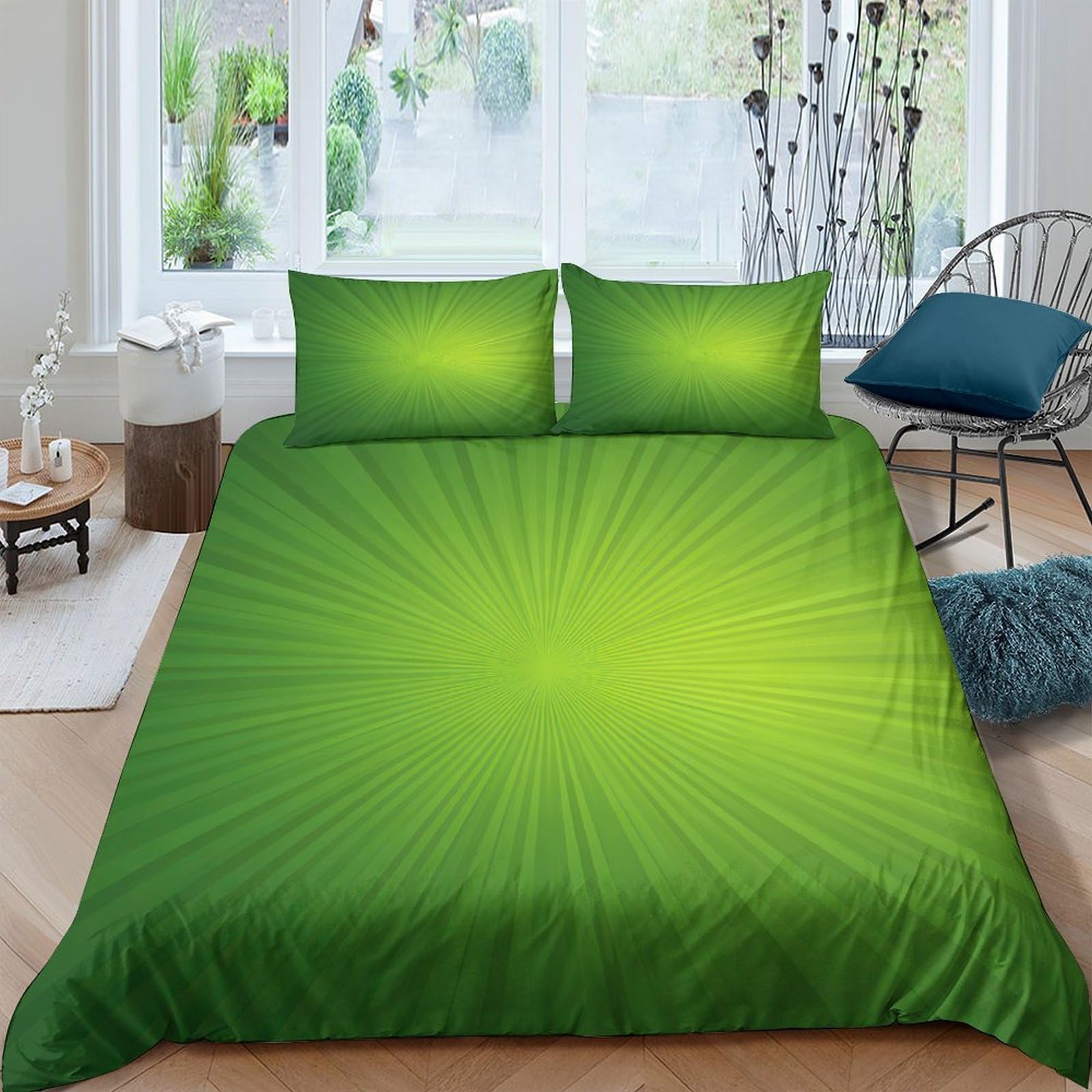 Ctjqhvkz Style-1 3D Printed Green Radiant Gradient Fitted Sheet Microfiber Soft Sunburst Bed Cover For Bedroom Guest Room Mattress Protection Single（135X200cm）