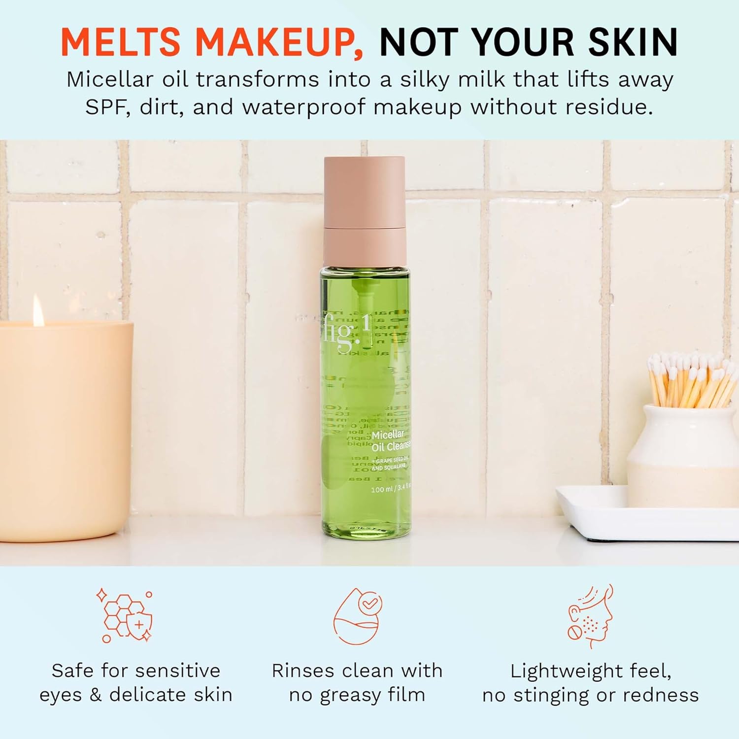Fig.1 Micellar Oil Cleanser for Face - Makeup Remover Cleansing oil, Facial Cleanser - Squalane & Grapeseed Oil Formula, Cleanse without Clogging Pores, Acne-Prone Facial Skincare, Refillable 3.4 Oz - Image 6