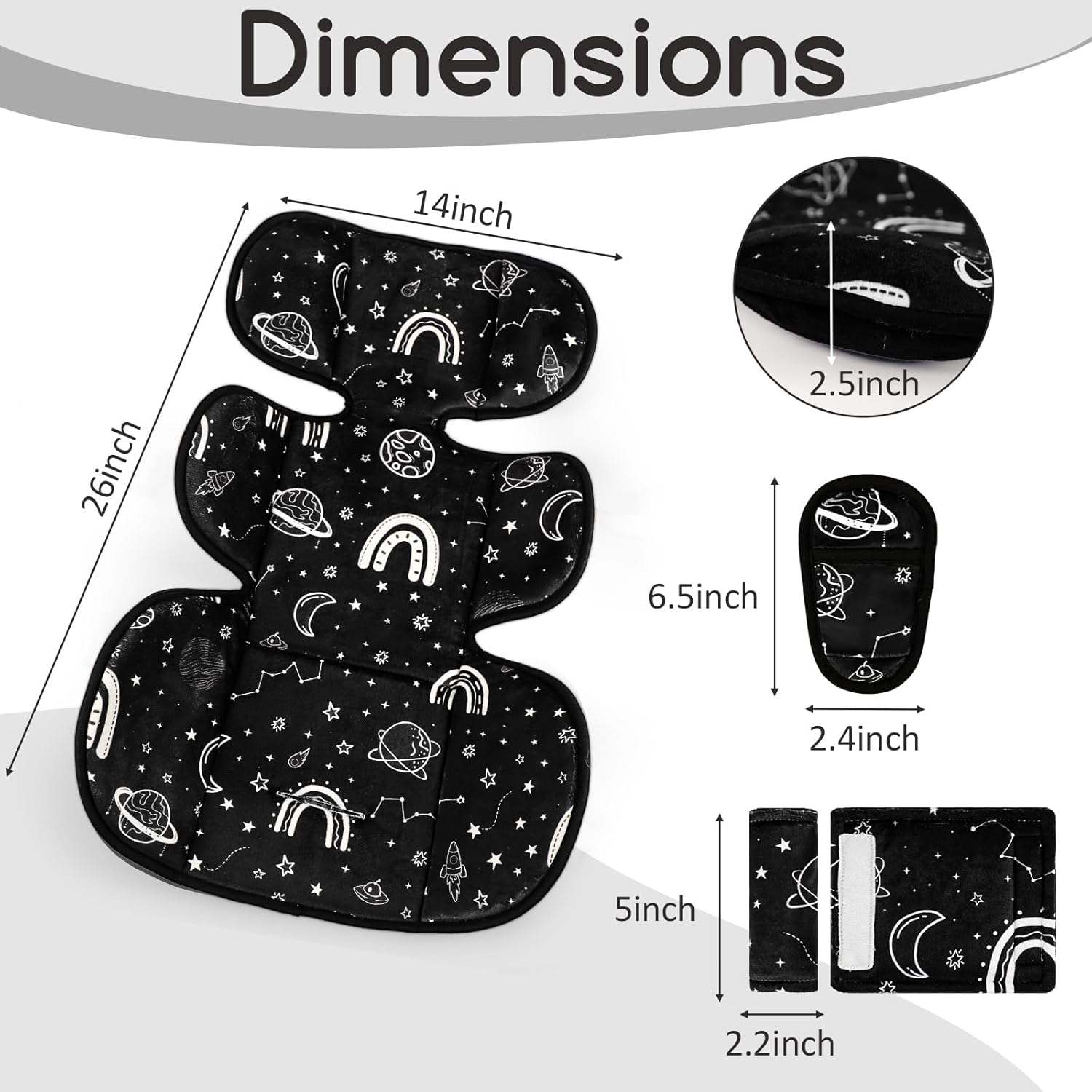 Infant Car Seat Insert with 3 Straps Covers, Ultra-Thick Baby Car Seat Head Support for Side Impact Protection, Minky Dot Baby Car Seat Cushion, Universal Black Carseat Head Support for Newborn