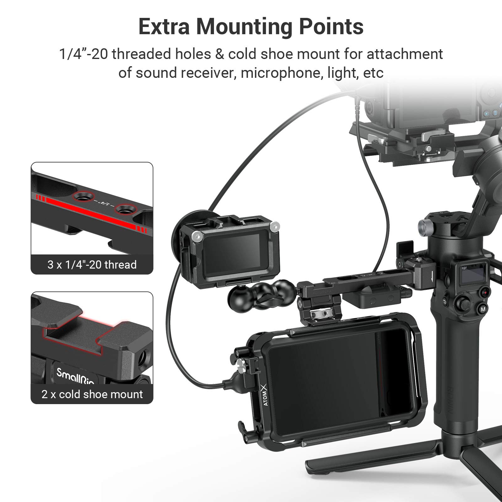 SMALLRIG Adjustable Camera Monitor Mount with NATO Clamp for DJI RS 2 / RSC 2 / RS 3 / RS 3 Pro - 3026