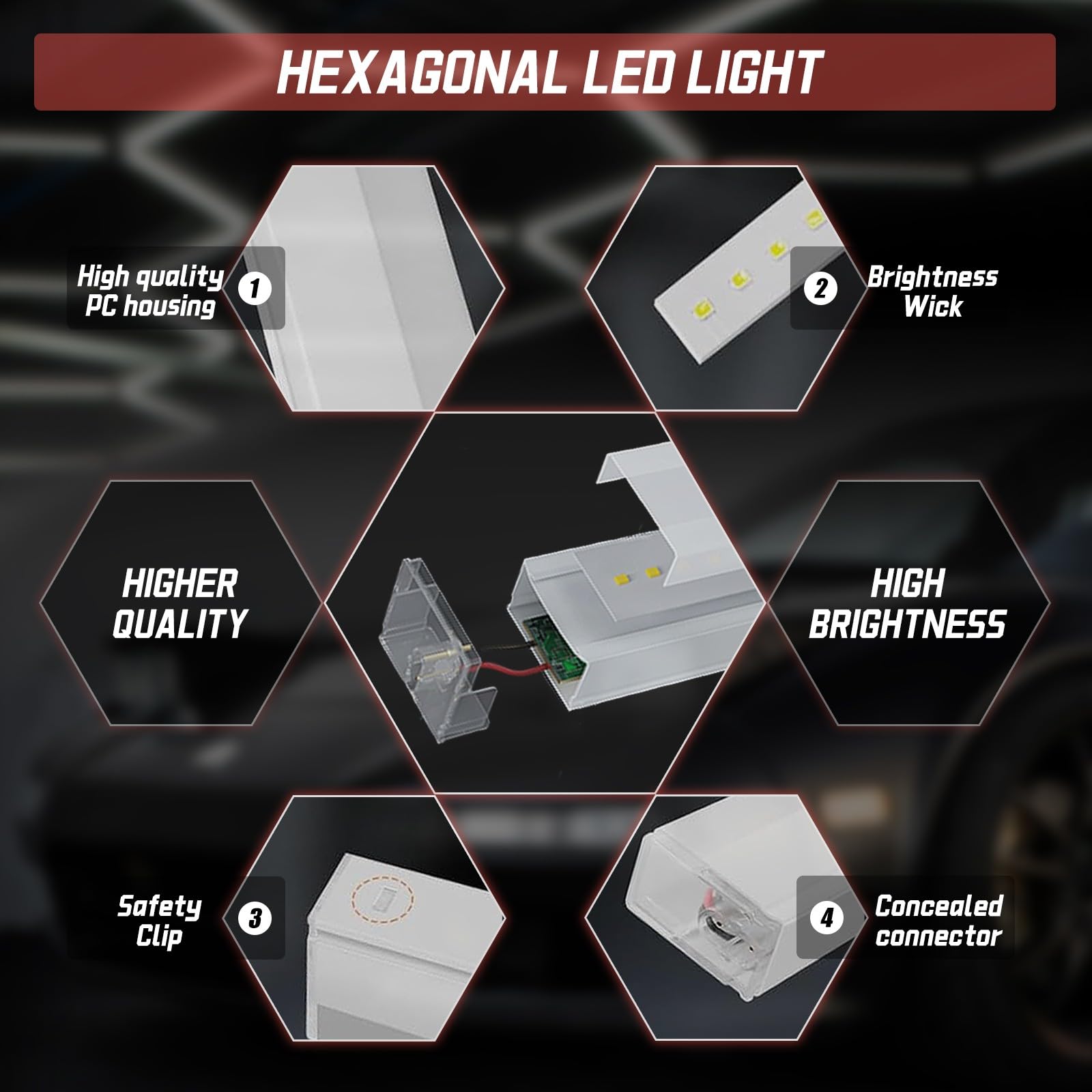 Éclairage De Garage LED Hexagonal 6500K – Lampe Nid d'abeille Haute Luminosité À Large Couverture pour Entrepôt Et Atelier 2 Hex