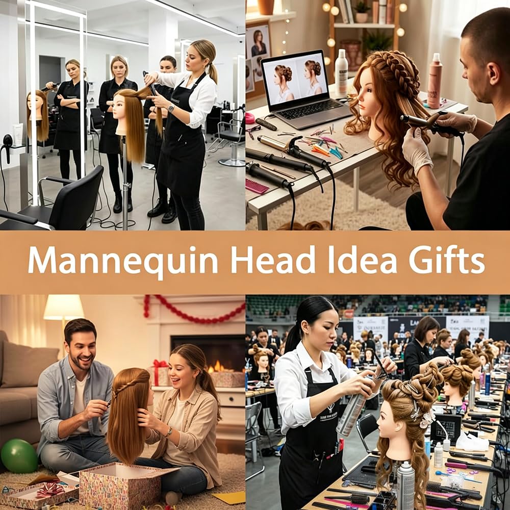 Frisierkopf, TopDirect 18 Zoll 45 cm Übungskopf Cosmetology Mannequin Puppenkopf mit Klemme + DIY Haare Frisuren Set, Hellbraun