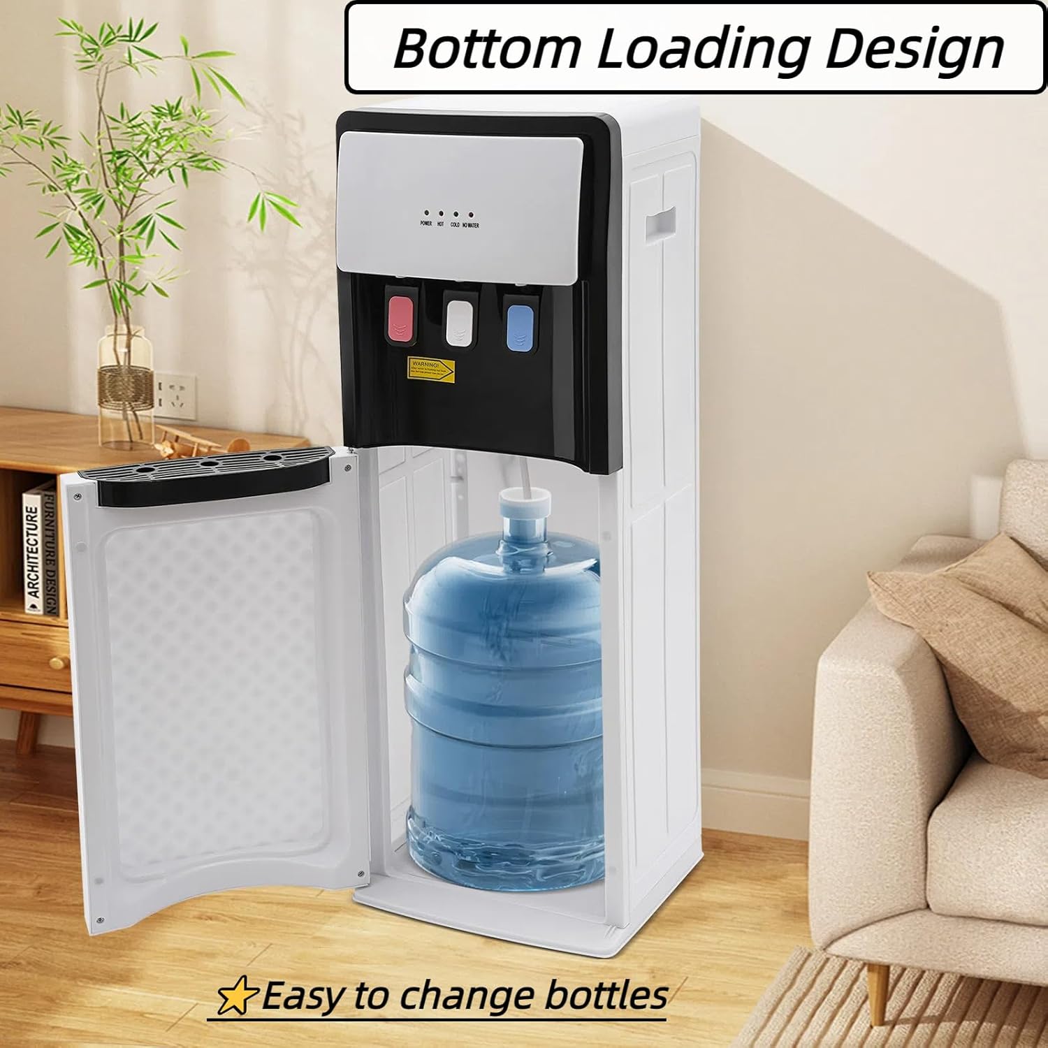 Bottom Loading Water Cooler Dispenser - Floor Standing Hot & Cold Water Cooler with 2 Temperature Settings, Secure & Stylish Water Dispenser for Home, Kitchen, Office & Dorms