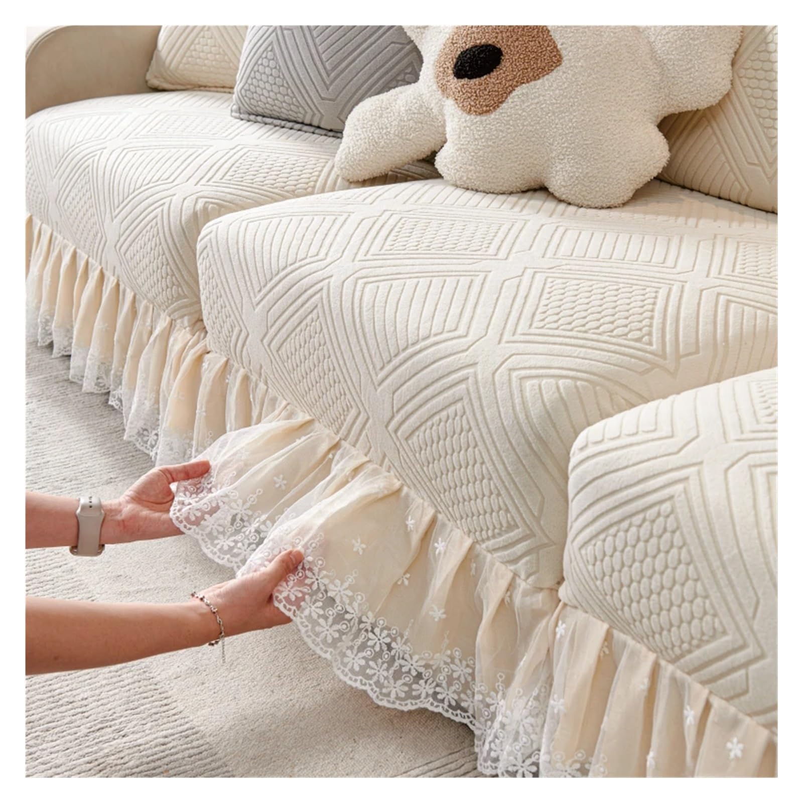 Housse de coussin de siège de canapé jacquard luxe style ourlet