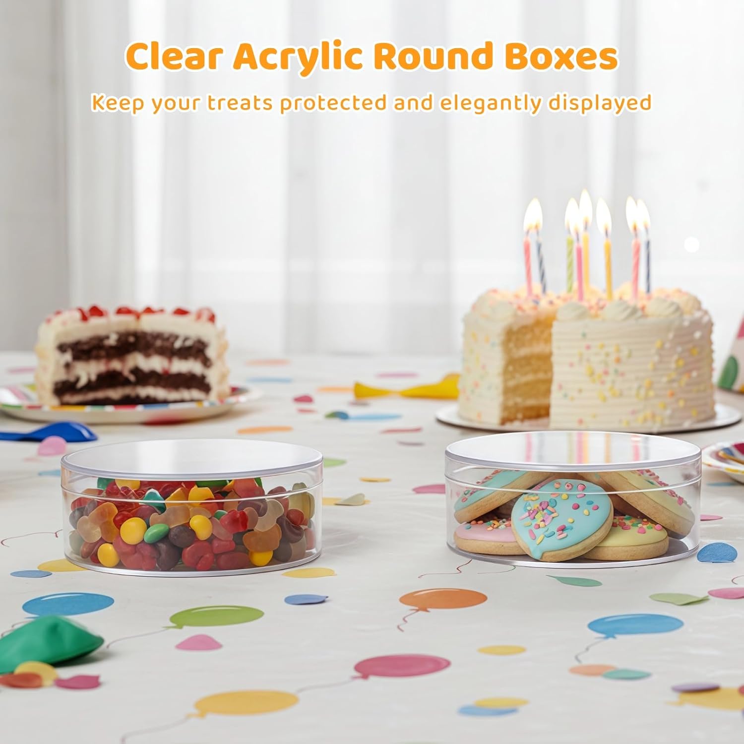 50 Pcs Clear Acrylic Round Boxes, 3.1" Plastic Circle Boxes with Lids, Small Transparent Candy Boxes, Party Treats Storage Containers for Cookies, Beads, Jewelry