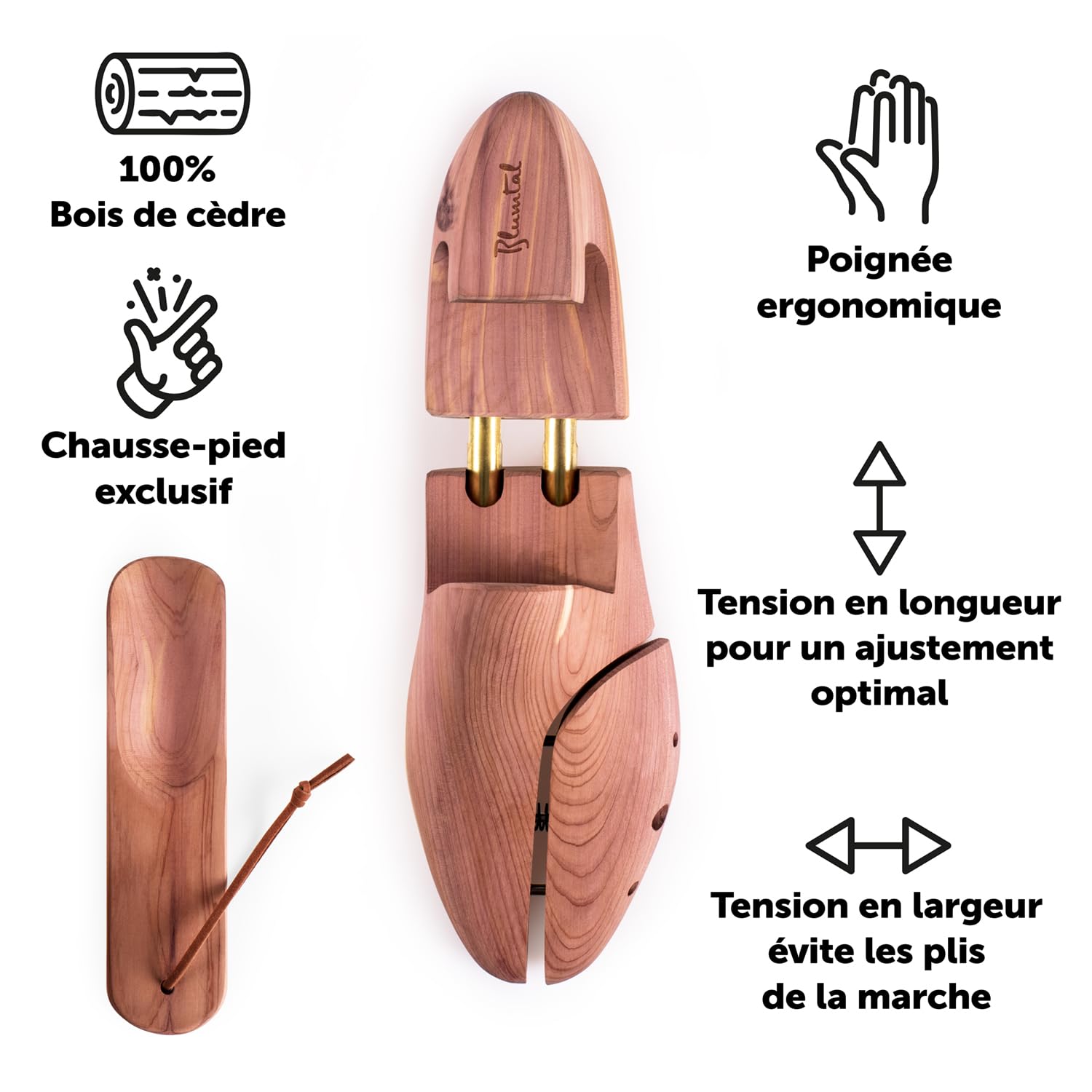 Blumtal - GAGNANT DU TEST - Embauchoir chaussures homme et femme en bois de cèdre avec chausse-pied, taille 38 à 47, 1, 2 ou 5 paires