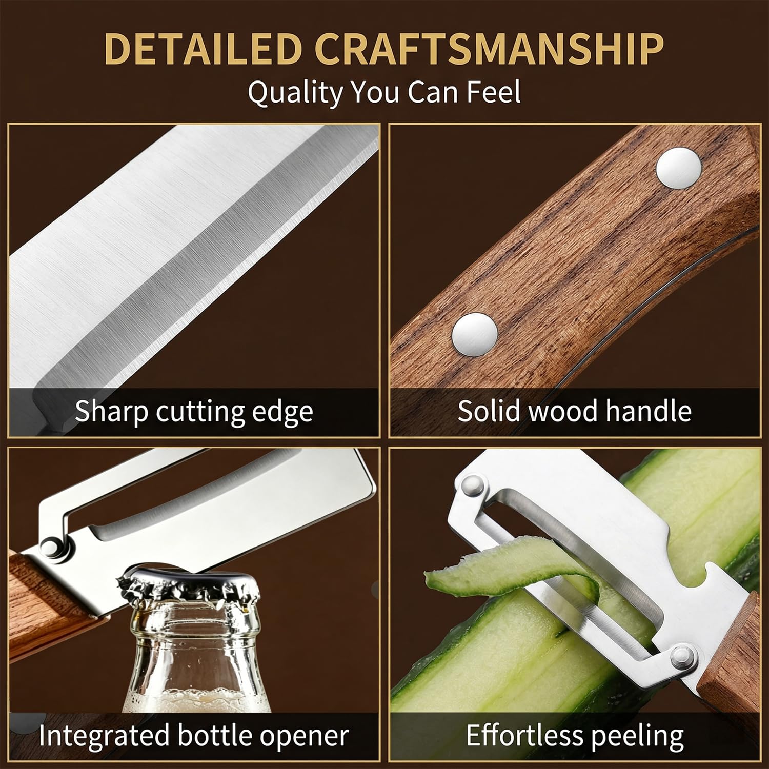 MultiFunctional Vegetable Peeler for Kitchen, Vegetable Peeler with Wooden Handle and Bottle Opener, 2-in-1 Stainless Steel Kitchen Peelers for Fruit Veggie Apple Potato Pumpkin Papaya(1PCS) — view 5