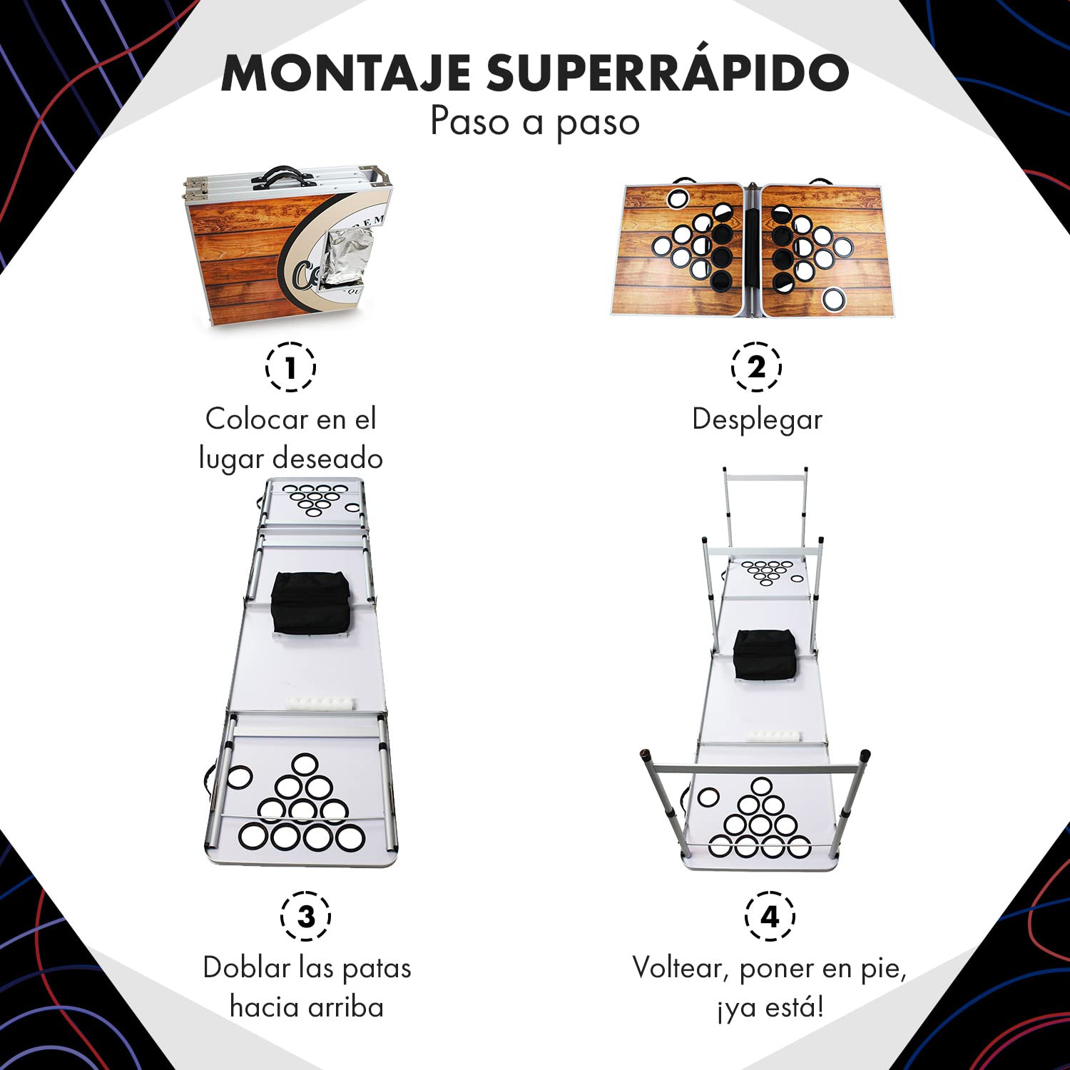 Beercup - Mesa de pong de cerveza para juegos de fiesta, mesa de Beerpong plegable y ajustable Beercup - Mesa de pong de cerveza para juegos de fiesta, mesa de Beerpong plegable y ajustable