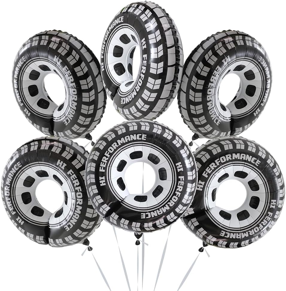 30 Inch Black Car Wheel Tire Party Balloons, Classic Large Racing Car Hot Wheels Mylar Foil Balloon For Men and Boys Racetrack Car Themed Birthday Baby Shower Party Decorations Supplies