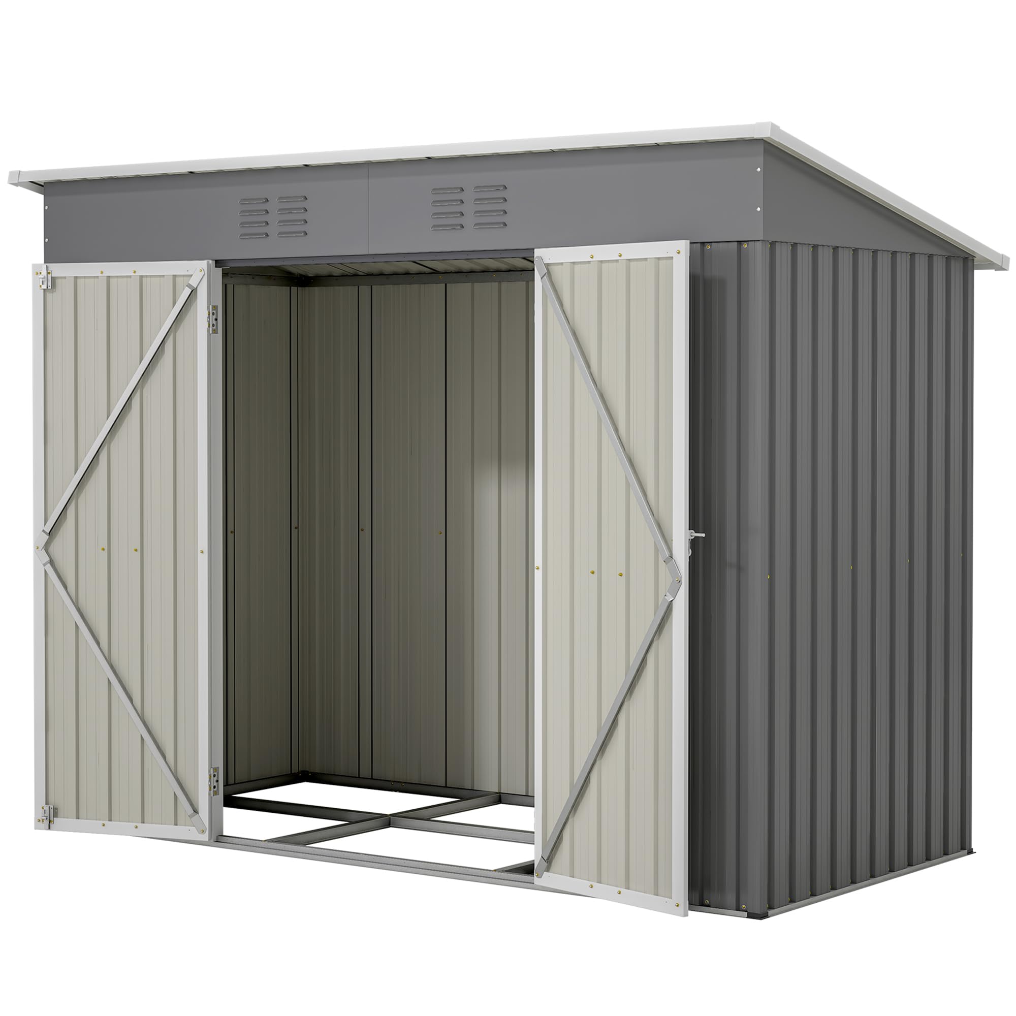 Gartenhaus Metall 242×126×182cm Geräteschuppen Wasserdicht Grau mit Fundament