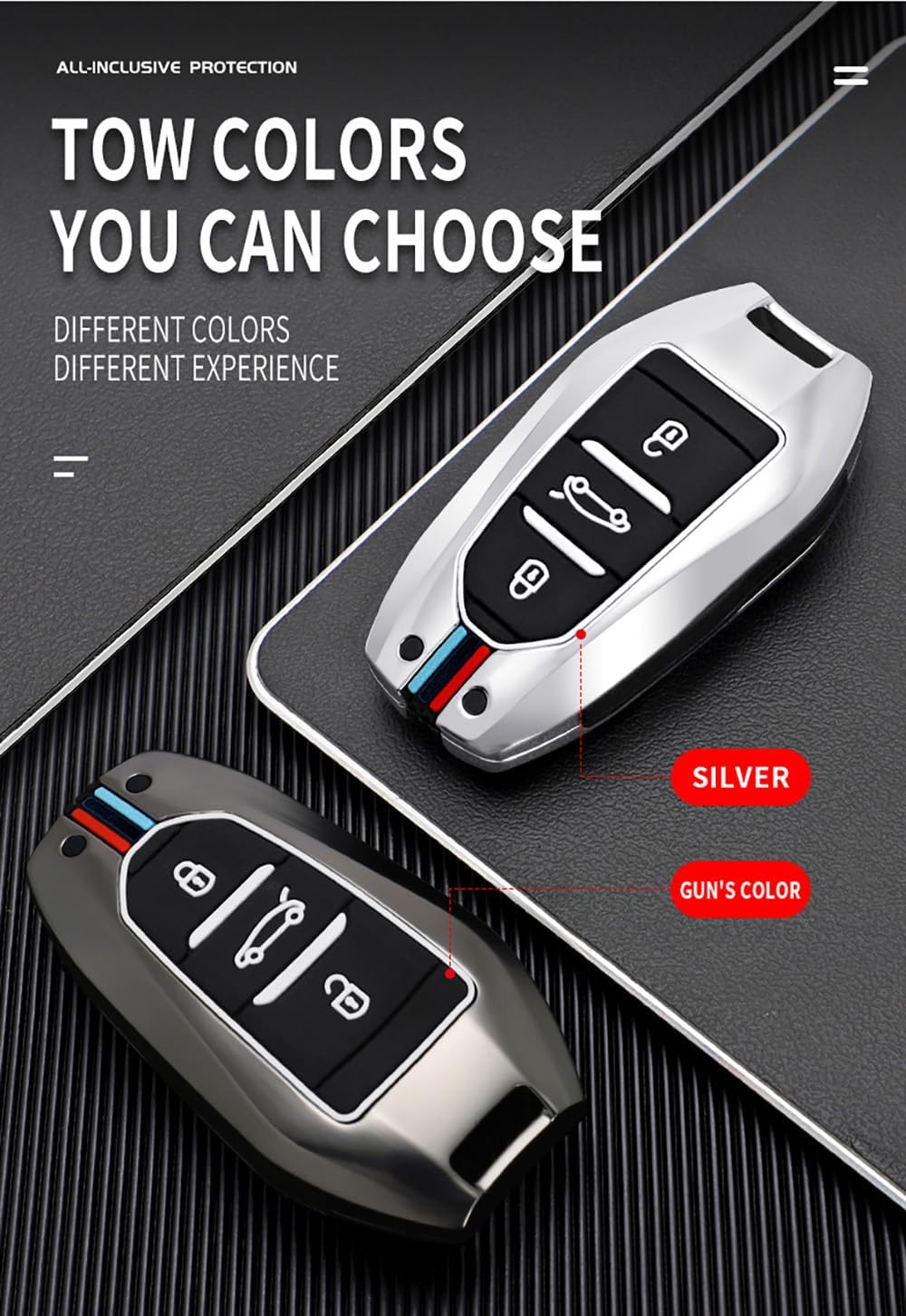 HIBEYO 3 Button Key Fob Cover for Peugeot 308 408 508 2008 3008 4008 5008 Key Smart Key Cover Accessories Fashion Alloy TPU Key Protector-B Keychain Black