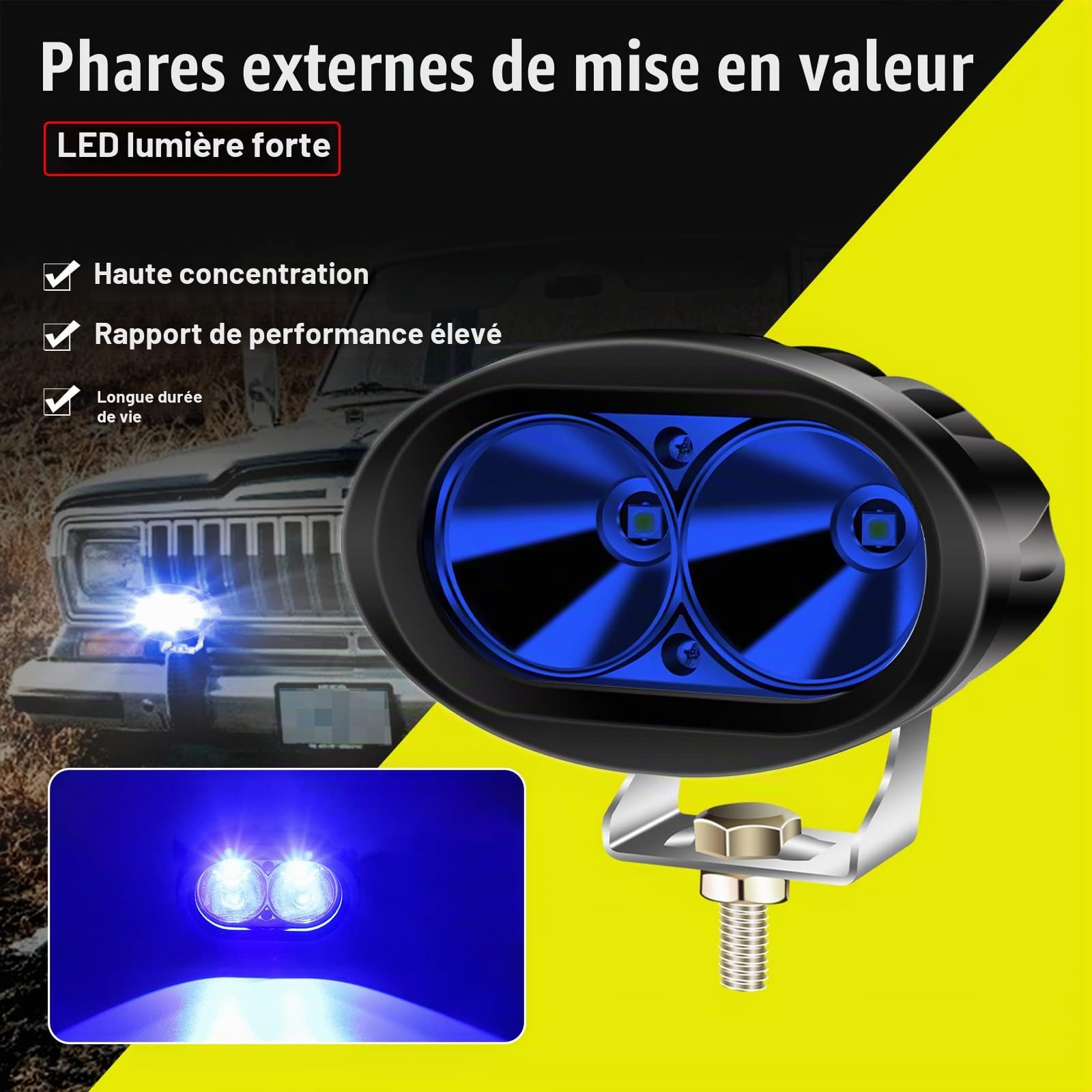 Biqing Feux Additionnels Moto,20W Phare Auxiliaire Moto 12V 24V Lampe de Sécurité LED pour Chariot élévateur Phare Avant LED Bleu pour Chariot élévateur Offroad Voiture (2)
