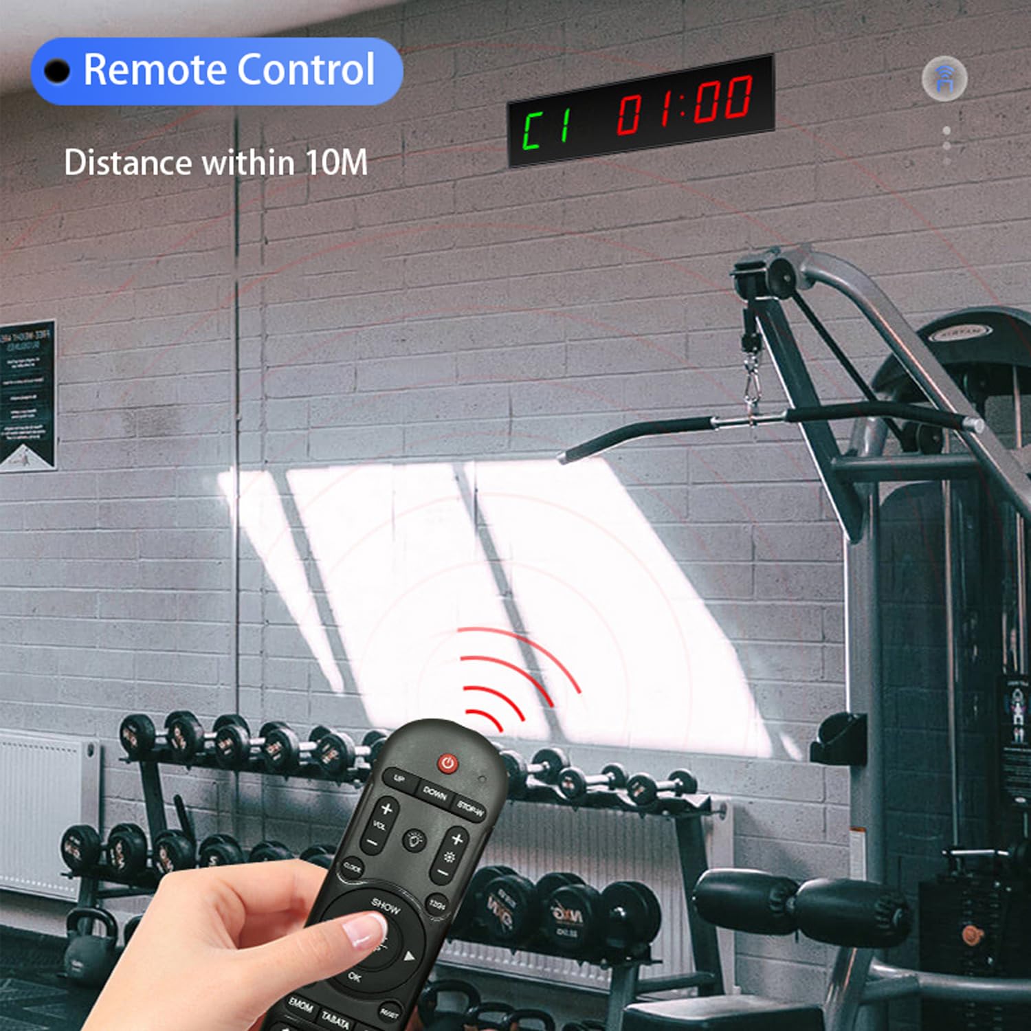Reloj despertador digital de pared de 12 pulgadas para entrenamiento de intervalos con cronómetro de cuenta regresiva/arriba, temporizador de intervalo de gimnasio, control remoto Tabata EMOM para