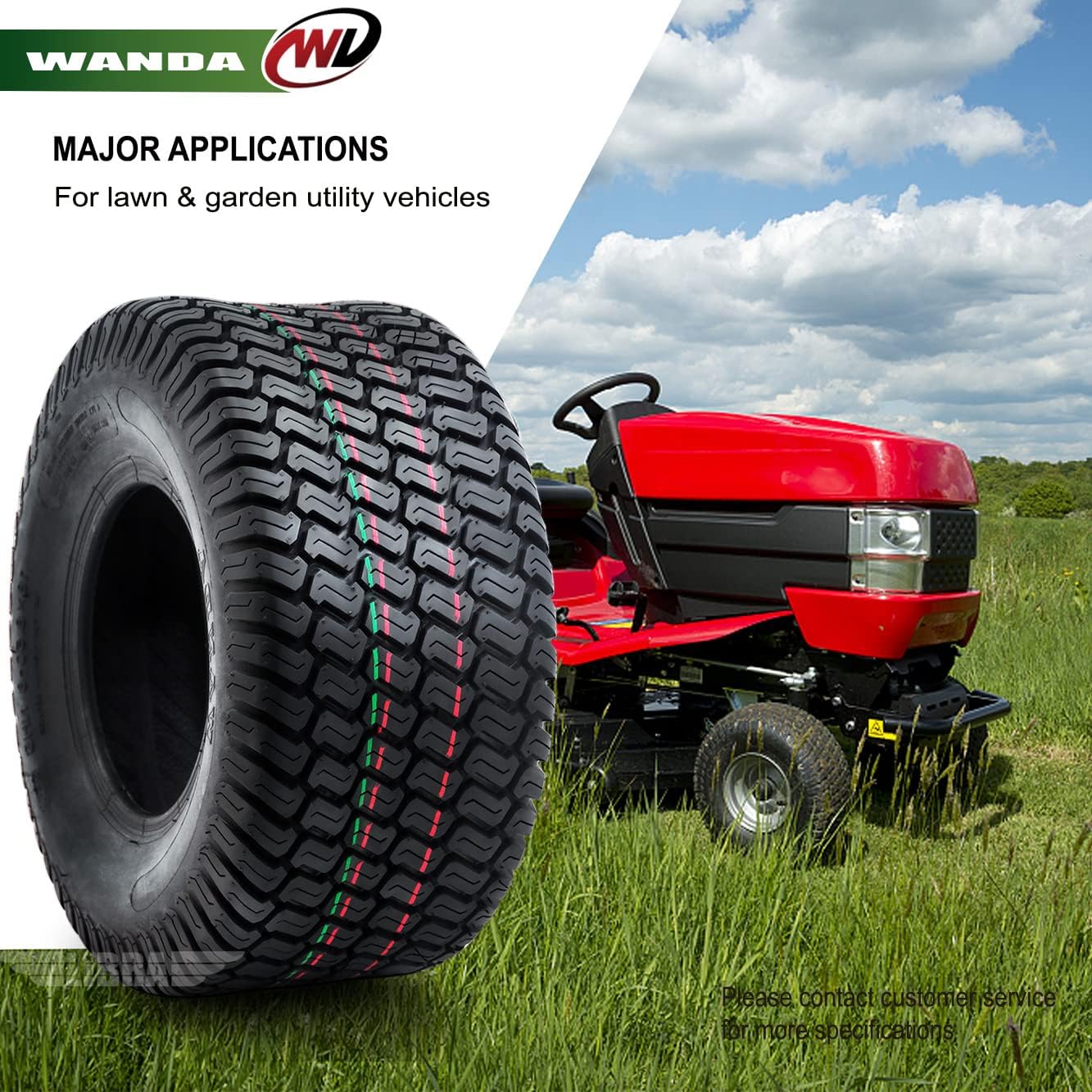 WANDA Set 2 18x9.50-8 Lawn Mower Utility Cart Turf Tires 18x9.5x8 P332-13032
