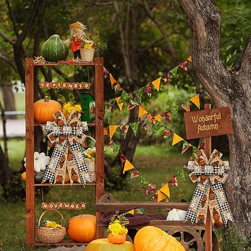 Miniatura 4 de Lazos grandes de Acción de Gracias para corona, gnomos a cuadros negros y blancos, lazos de corona de hojas de arce de otoño para puerta delantera,