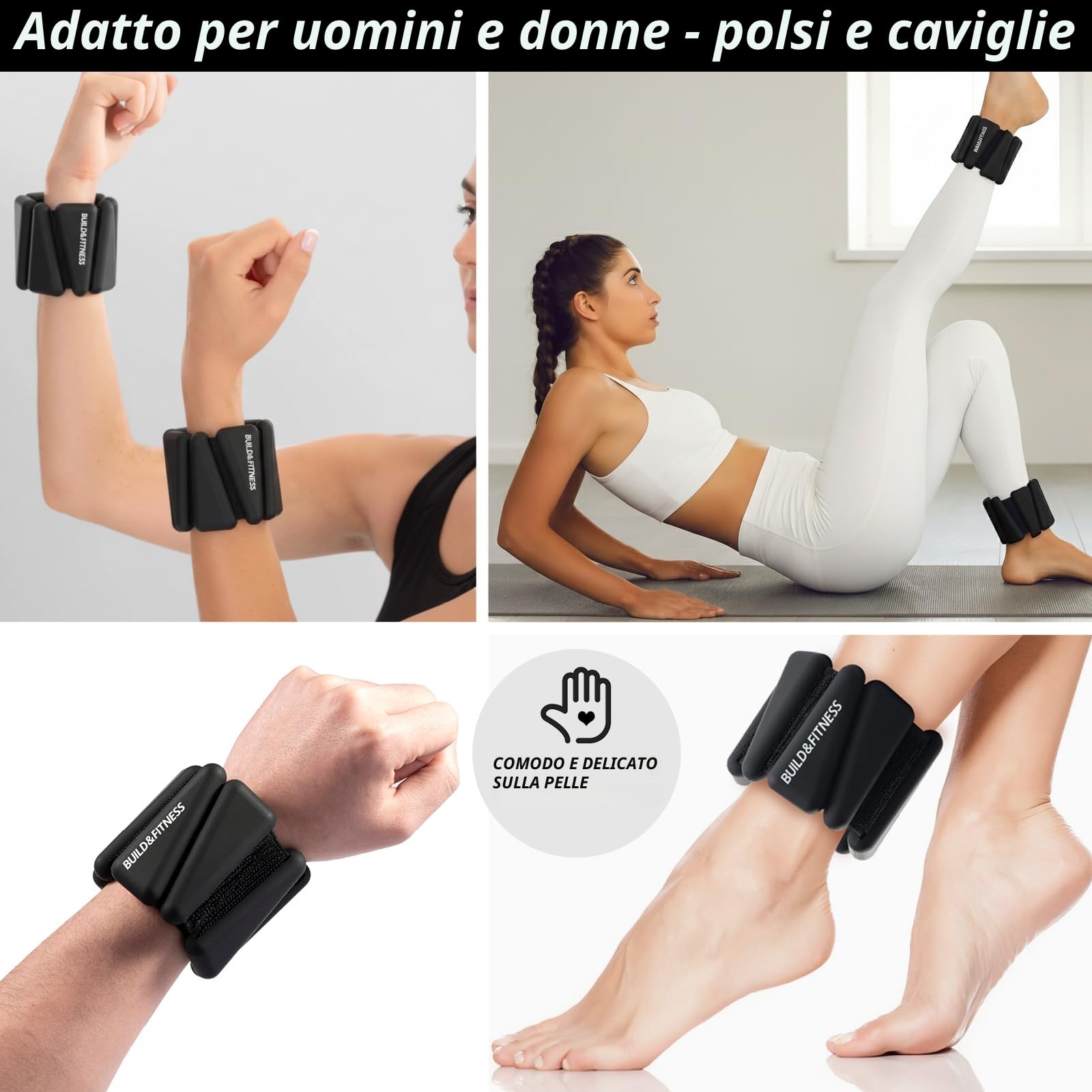 Pesi per polsi e caviglie, fasce regolabili per allenamenti da donna e uomo, set di 2, 1 kg e 2 kg, perfette per jogging, passeggiate, yoga, pilates, aerobica, allenamento della forza