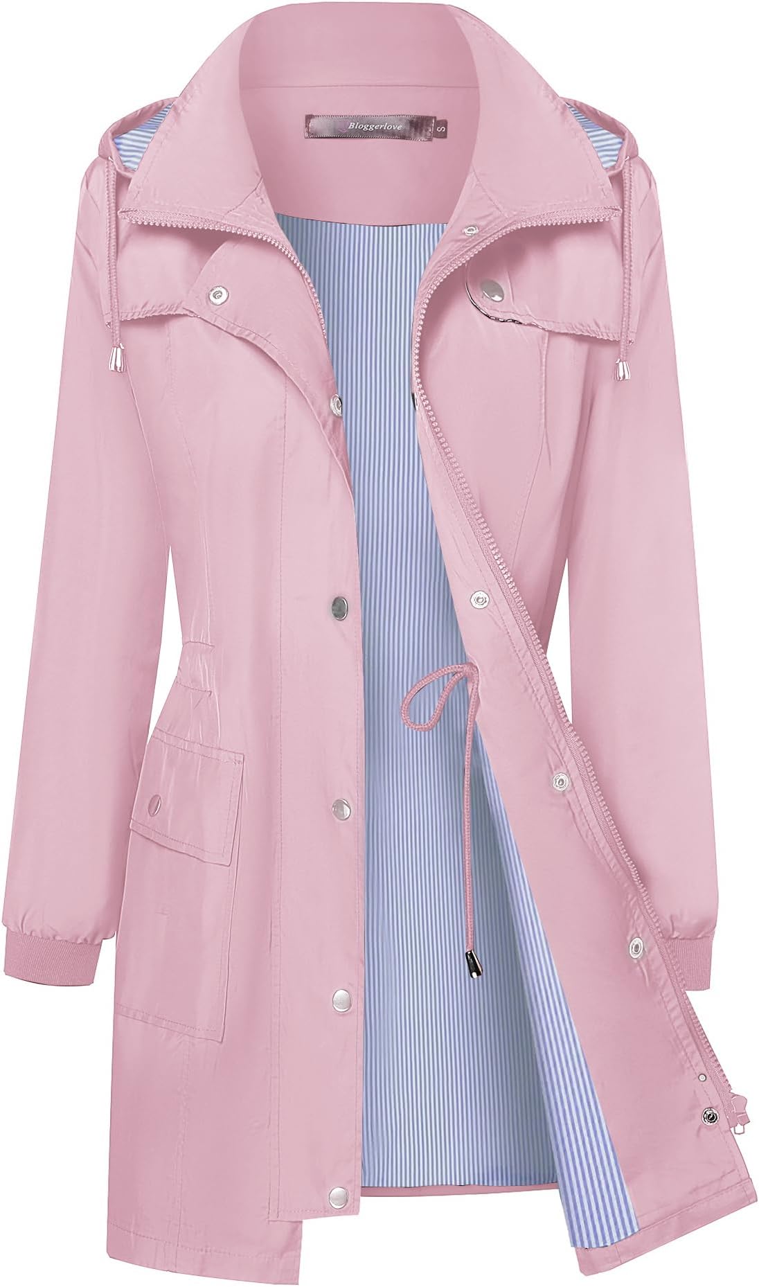 Bloggerlove Rain Jacket Women Lightweight Raincoat Waterproof Windbreaker Striped Climbing Outdoor Hooded Trench Coats S-XXL