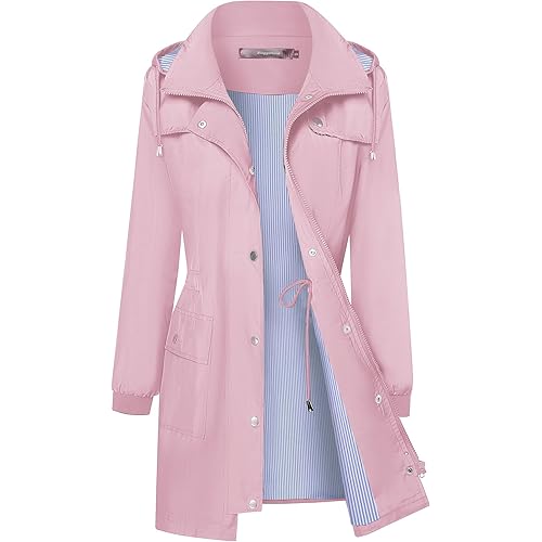 Bloggerlove Rain Jacket Women Lightweight Raincoat Waterproof Windbreaker Striped Climbing Outdoor Hooded Trench Coats S-XXL