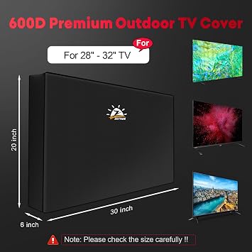 Zettum Outdoor TV Cover 32 Inch - 600D TV Cover Weatherproof & Waterproof for 28 to 32 Inch TV, Heavy Duty TV Enclosure Protector for Outside Flat Screen TV (Size: 30L x 6D x 20H)