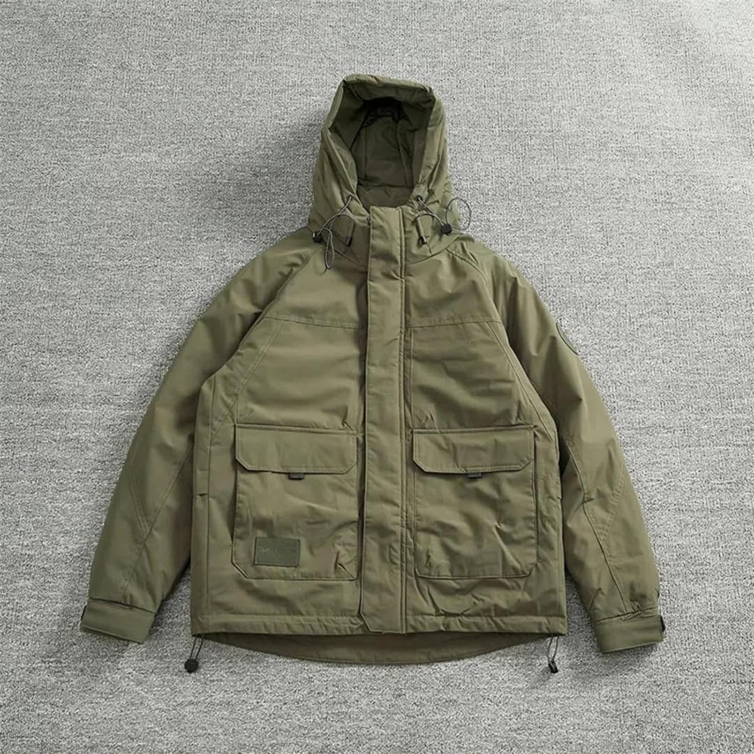 Mens Hooded Cargo Down Jacket Casual Style Warm Duck Down Filling Coat