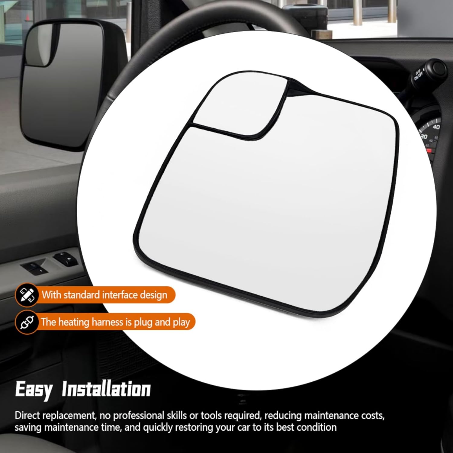 Driver Side Mirror with Plastic Backing Plate Fit for Ford E-150 E-250 E-350 Super Duty 2010-2014, Replace AC2Z17K707B, Blind Spot Lens