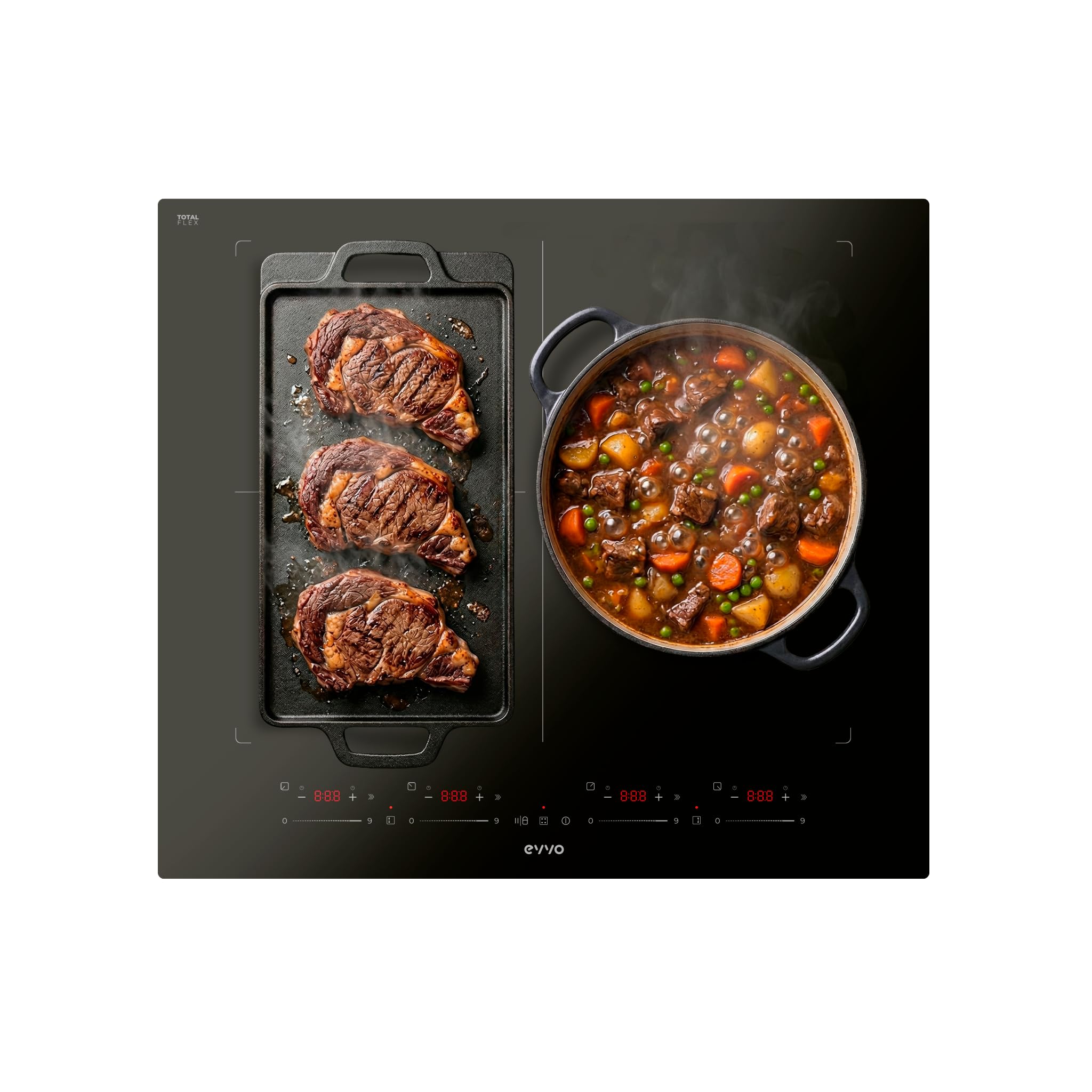 Placa de Inducción V68 TotalFlex 60 cm – Vitrocerámica Inducción con 3 Zonas, 2 Zonas Flex + Zona Flex Central 40 cm, Ideal Paelleras, Cocina Eléctrica