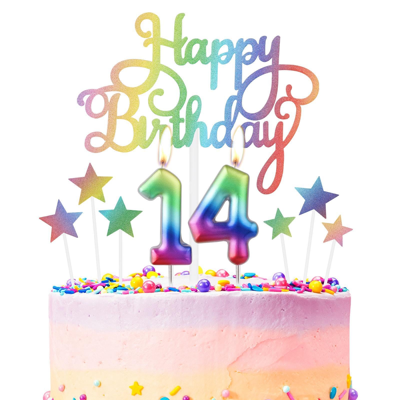 Amazon.co.jp: レインボーナンバー14 ケーキ用バースデーキャンドル