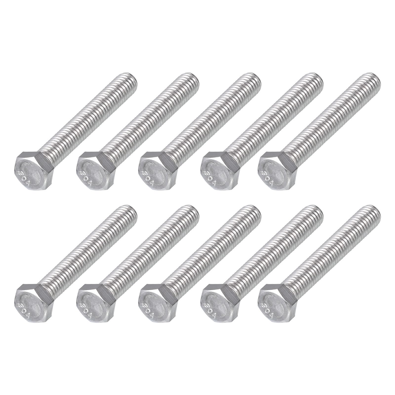 METALLIXITY Hex Head Bolts (3/8-16 x 2-1/2") 10Pcs, 304 Stainless Steel 18-8, Fully Threaded, External Hex Drive