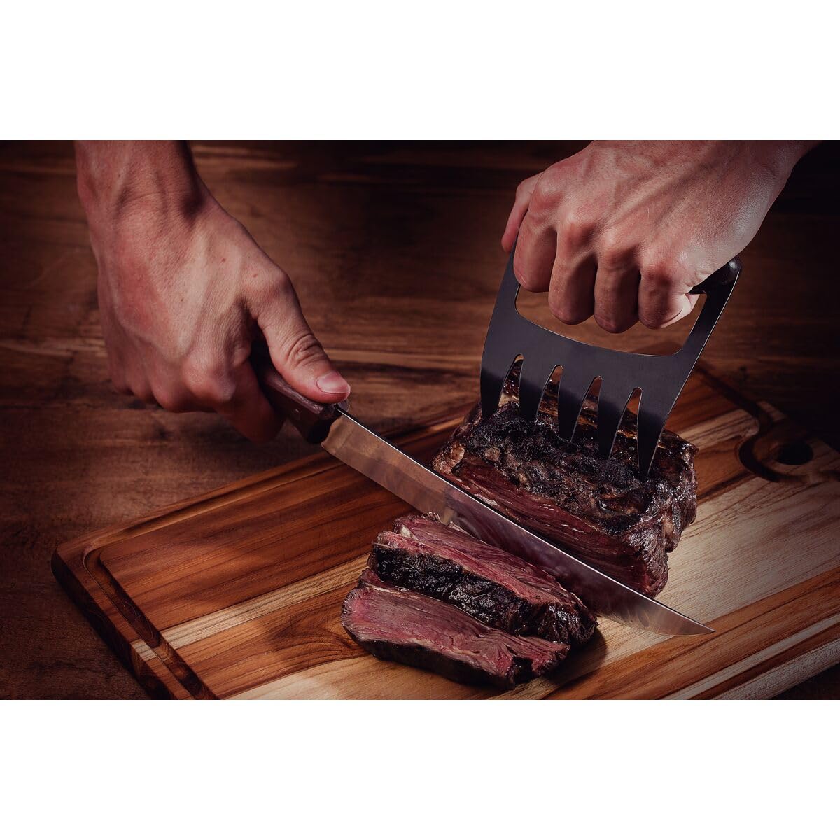 TRAMONTINA - Garra Multiuso Churrasco Black, con Lámina de Acero Inoxidable Oscurecido, Mango de Madera, Cubierto para Desmechar Carne y Cortar Alimentos, Tamaño 12,1 x 13 x 3,7 cm
