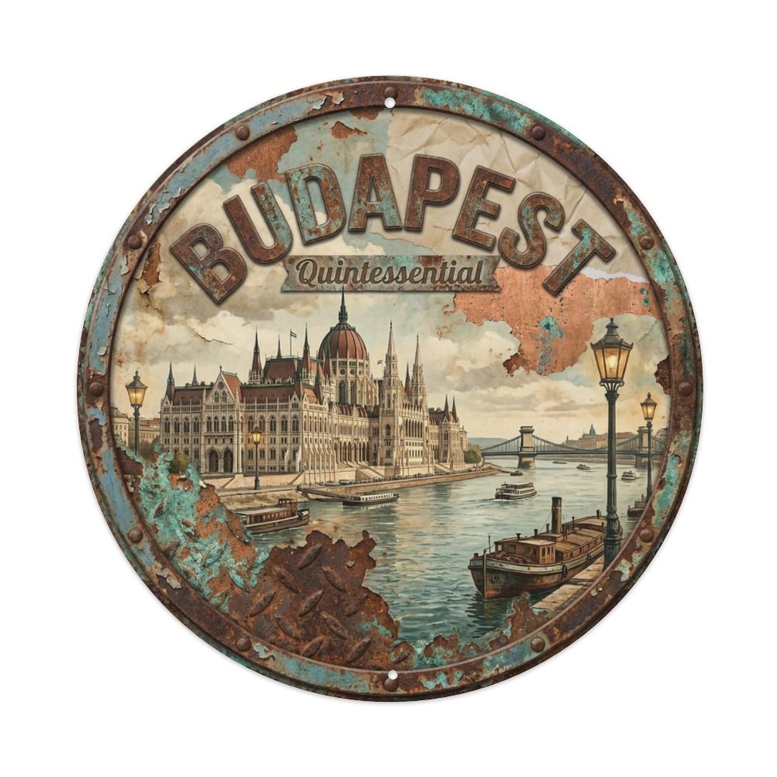 Vintage Travel Budapest Hungary Quintessential Vintage Metal Tin Sign
