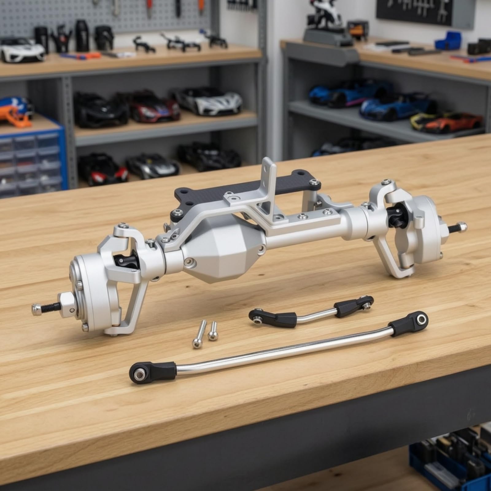 Assale Posteriore per Crawler RC Assale Veicolo Assale Rigido Ponte Posteriore per Chassis Personalizzati in Lega con Snodi E Tiranti Metallici a, Argento