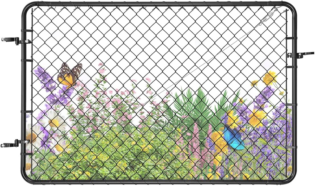 VEVOR Chain Link Fence Gate, 72 x 48 in, Adjustable Chain Link Fence Panel, Fit 2.2-6 ft (W) x 6 ft (H) Garden Fence Gate Opening, Fencing Gate with Plastic Coating, for Farm Black, Posts Not Included Black 72 x 48 in