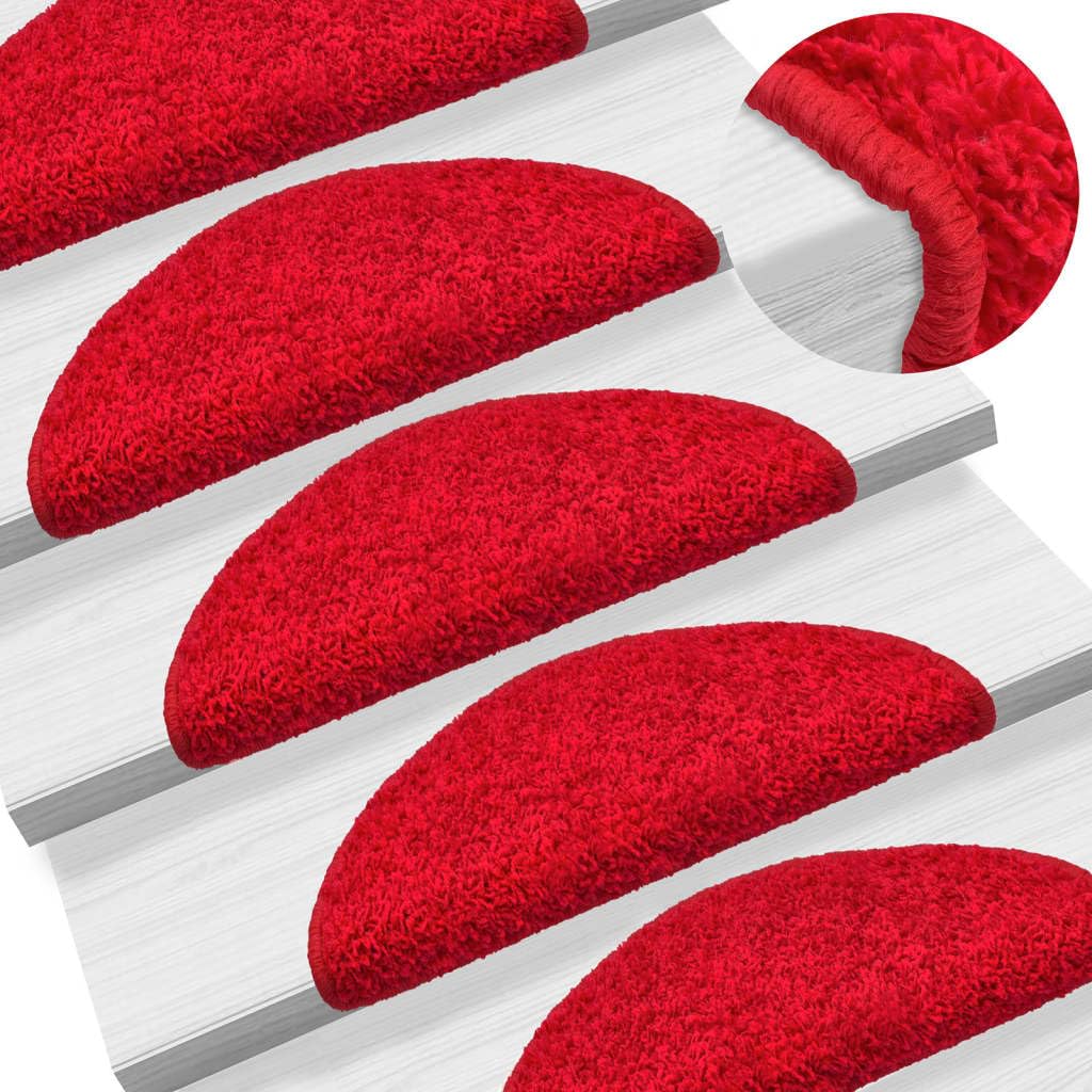 Lot de 10 tapis d'escalier - Rouge semi-circulaire - 56 x 17 x 3 cm - Antidérapant - Autocollant - Lavable - Avec protection contre les marches et les rayures - Pour escaliers en bois, pierre