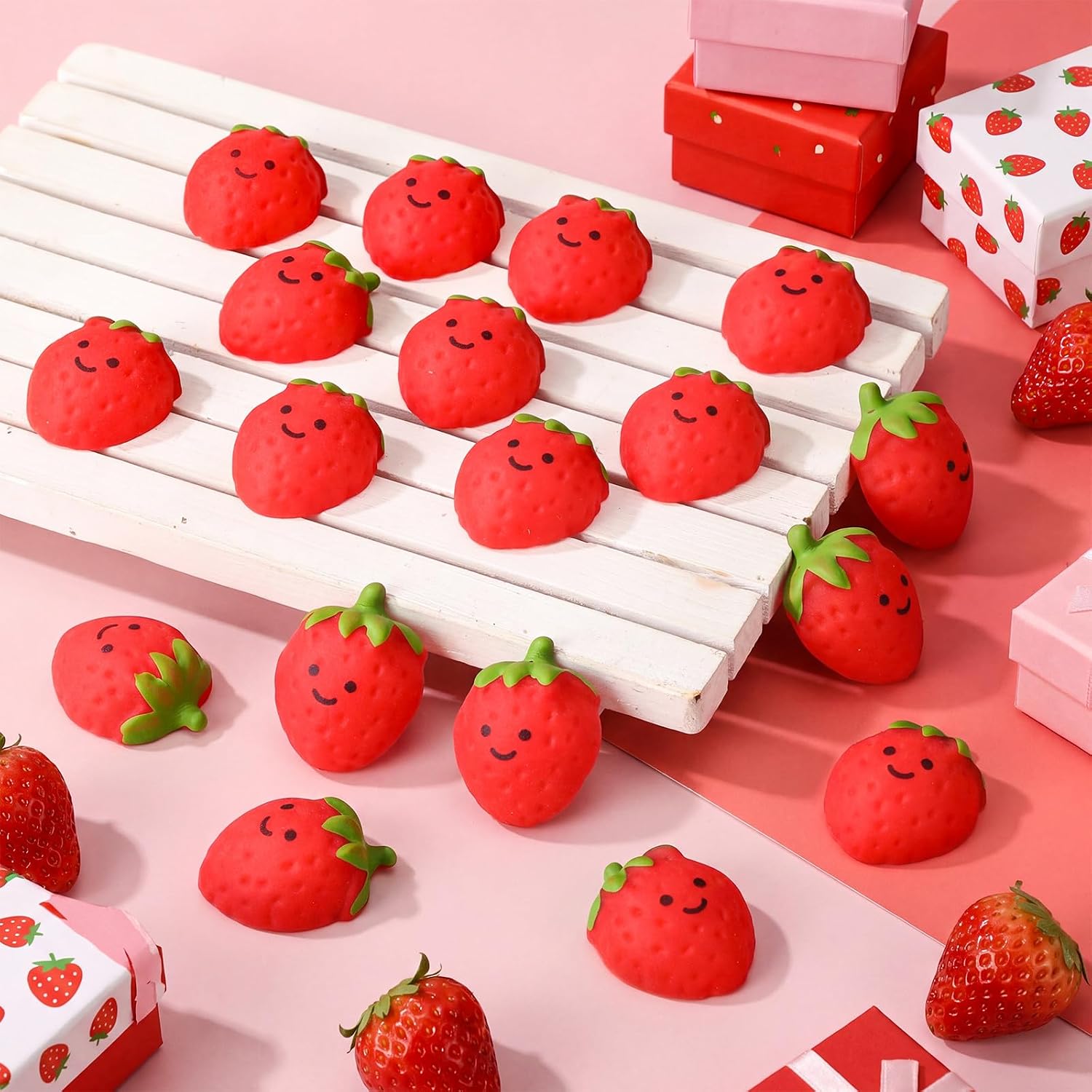 Thenshop 24 Pcs Cute Strawberry Ball Nxiety Relief Fidget Decor image 4