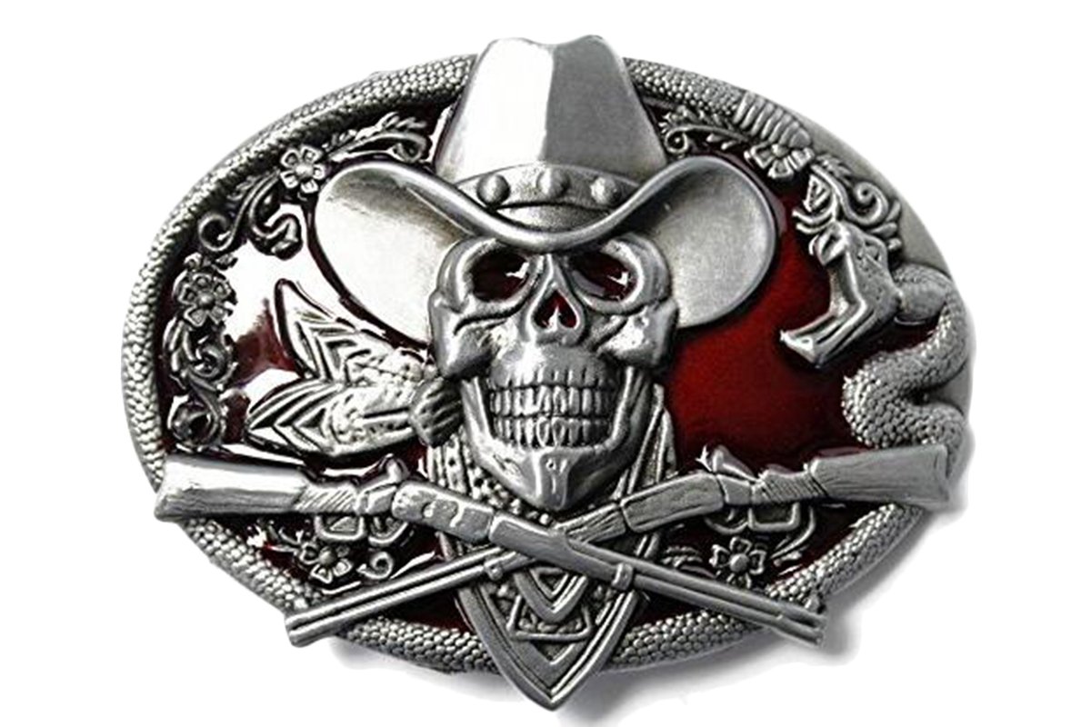 Bai You Mei Men's Pattern 1 Novelty Skull Head Belt Buckle Western American Cowboy Gun Belt Buckles