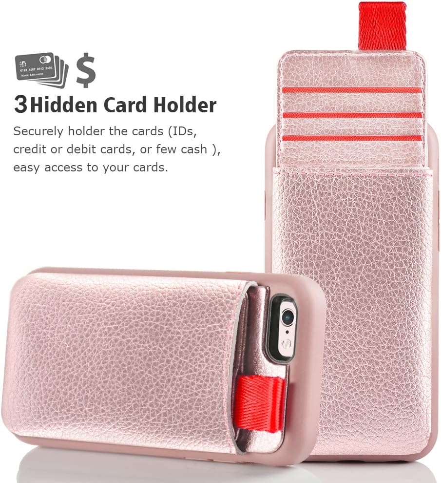 LAMEEKU iPhone 6/6S Wallet Case, iPhone 6S Card Holder Case, iPhone 6 Leather Case with Credit Card Holder Slot ID Card Pockets Protective Cover Compatible for iPhone 6 / 6S 4.7 inch - Rose Gold
