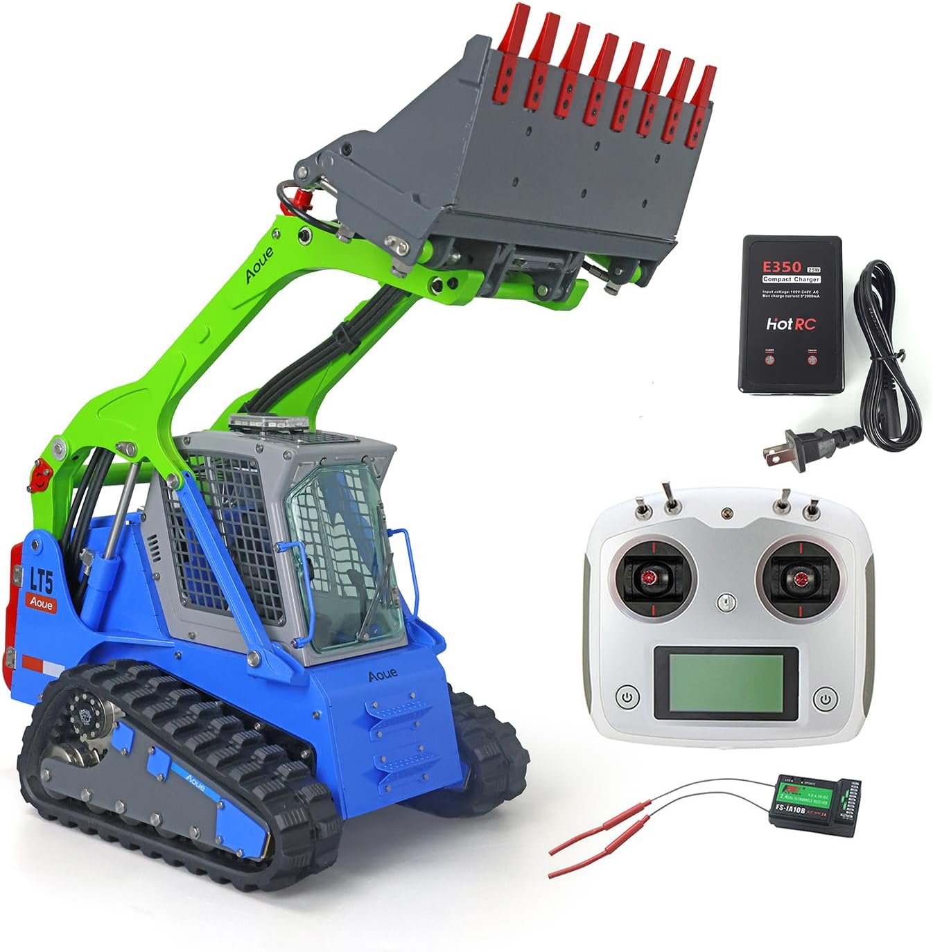 LESU 1/14 Metal RC Hydraulic Aoue-LT5 Tracked Skid-Steer Loader RTR Model Lights (Green Blue red)