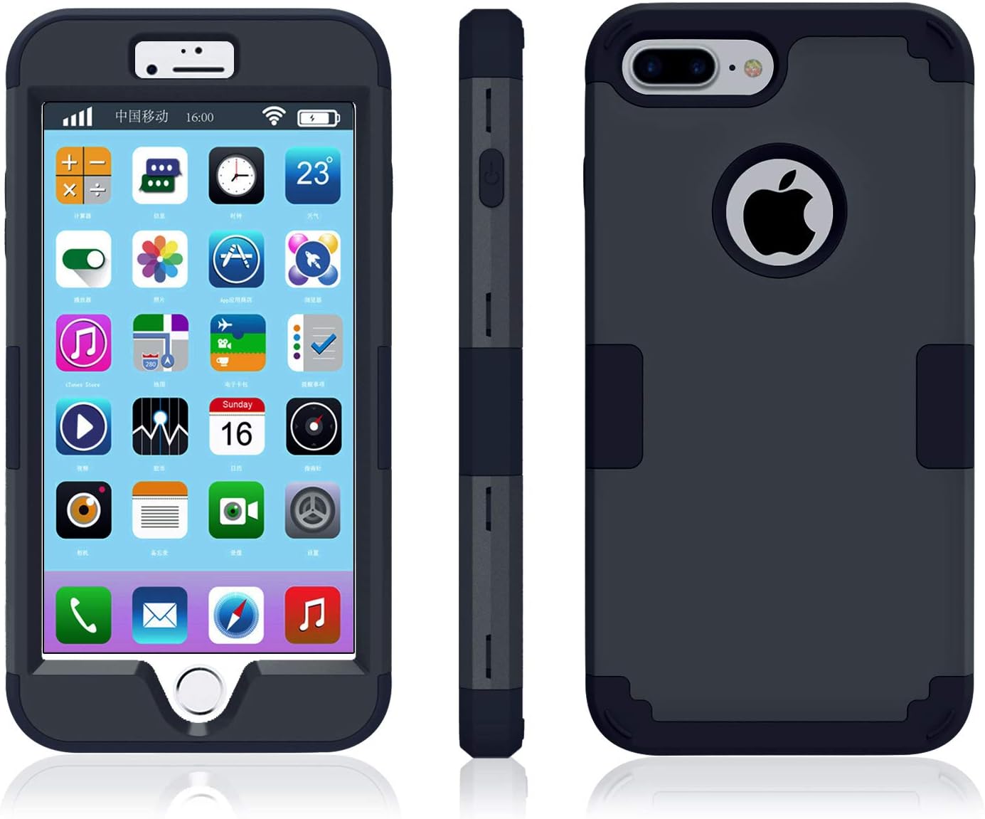 Petocase Compatible iPhone 8 Plus Case, Heavy Duty Slim Shockproof Drop Protection 3 in 1 Hybrid Hard PC Covers Soft Rubber Bumper Protective Case for iPhone 8 Plus / 7 Plus - Black