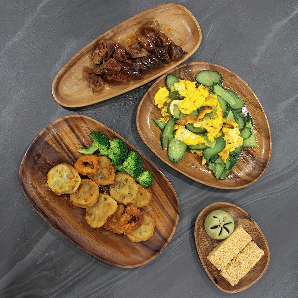 AOOSY Wood Serving Tray, Irregular Oval Wooden Serving Platters Set for Serving Food, Fruit, Vegetable, Meat Breakfast Lunch Dinner, Decorative Bread Plates Party Wood Serving Board, Set of 4