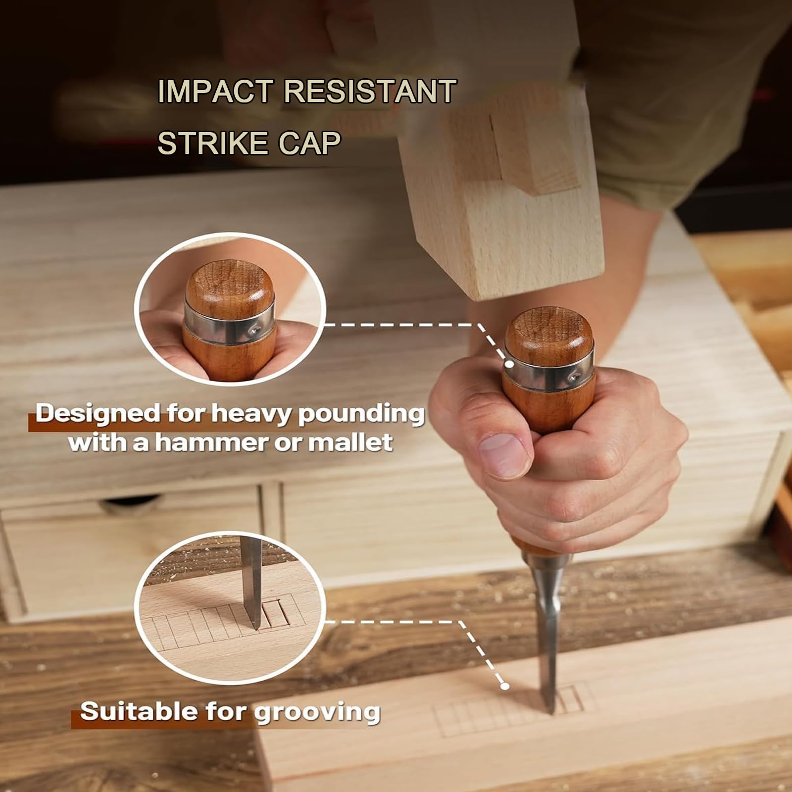 Ash handle,Stemmeisen Schleifstein Set, 6 Stück Holzbearbeitungswerkzeuge Holzschnitzerei Hand Meißel Werkzeug Holzbearbeitung Meißel Set Stechbeitel Set