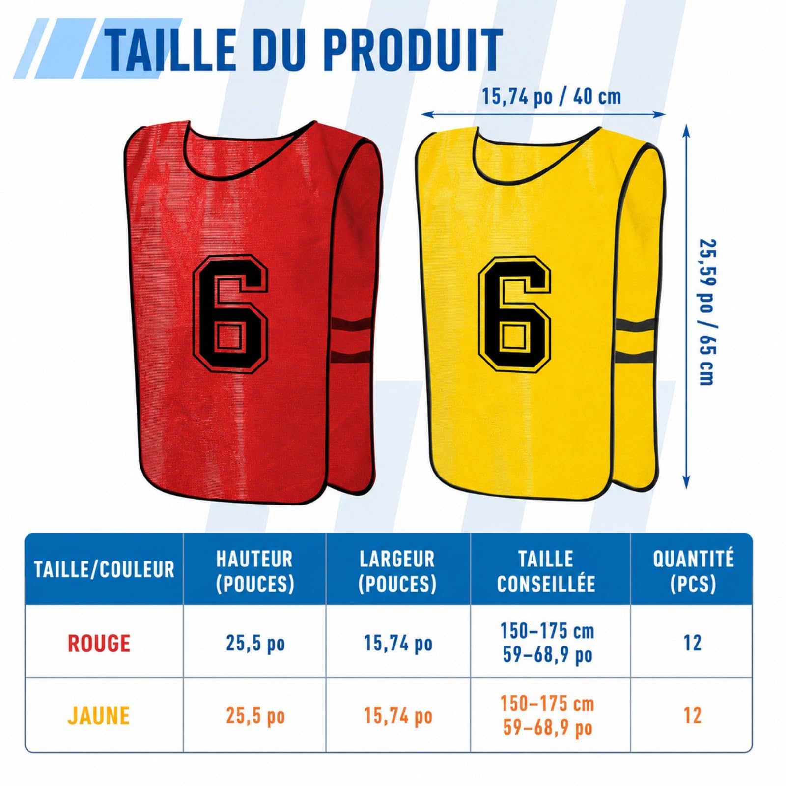 24 Chasubles de Football Numérotées pour Adultes – Dossards d’Entraînement Équipe en Polyester Respirant, Gilets de Match Réversibles pour Football, Basket, Rugby, Volley – Rouge & Jaune