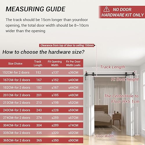 Miniatura 29 de CCJH Kit de herrajes para puertas de granero plegables de 8 pies/96 pulgadas, montaje superior para 8 puertas, ancho máximo de puerta de 11.7 Para 8