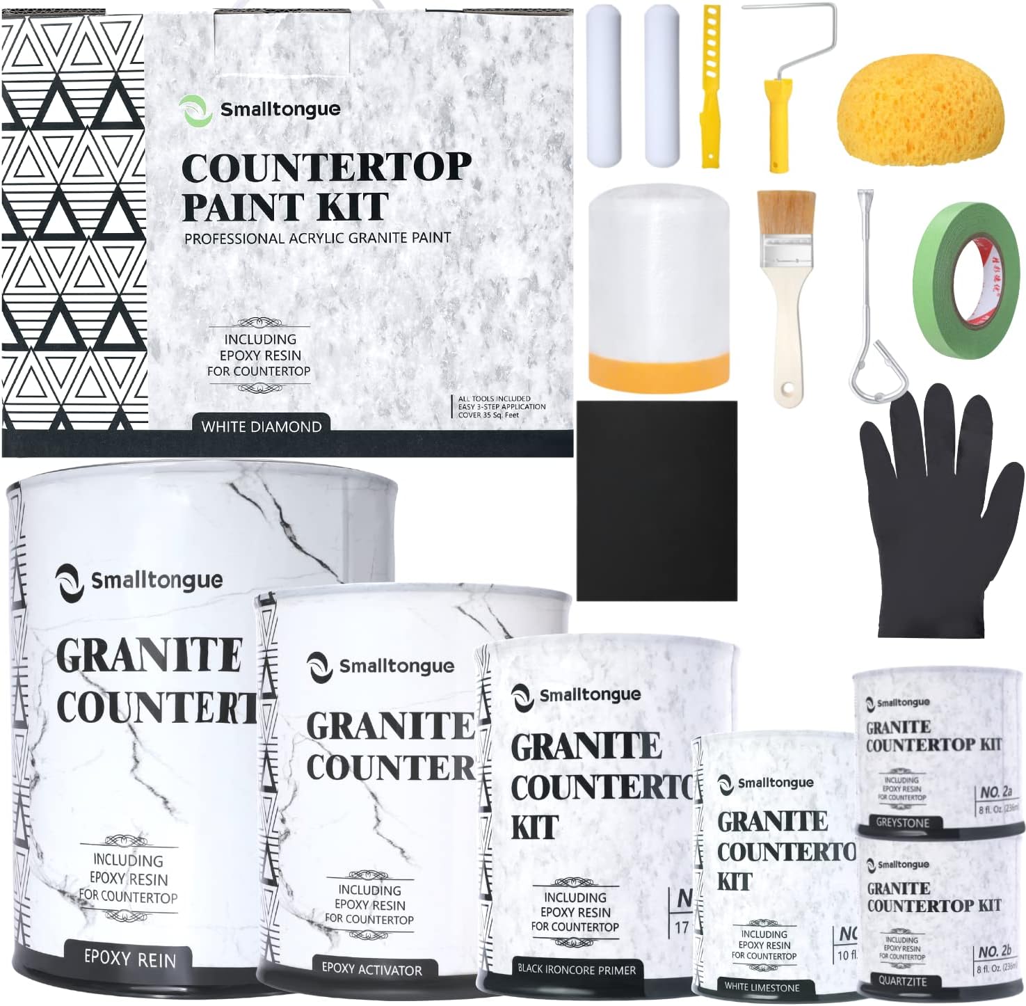 Smalltongue Countertop Paint Kit, White Diamond Epoxy Countertop Paint