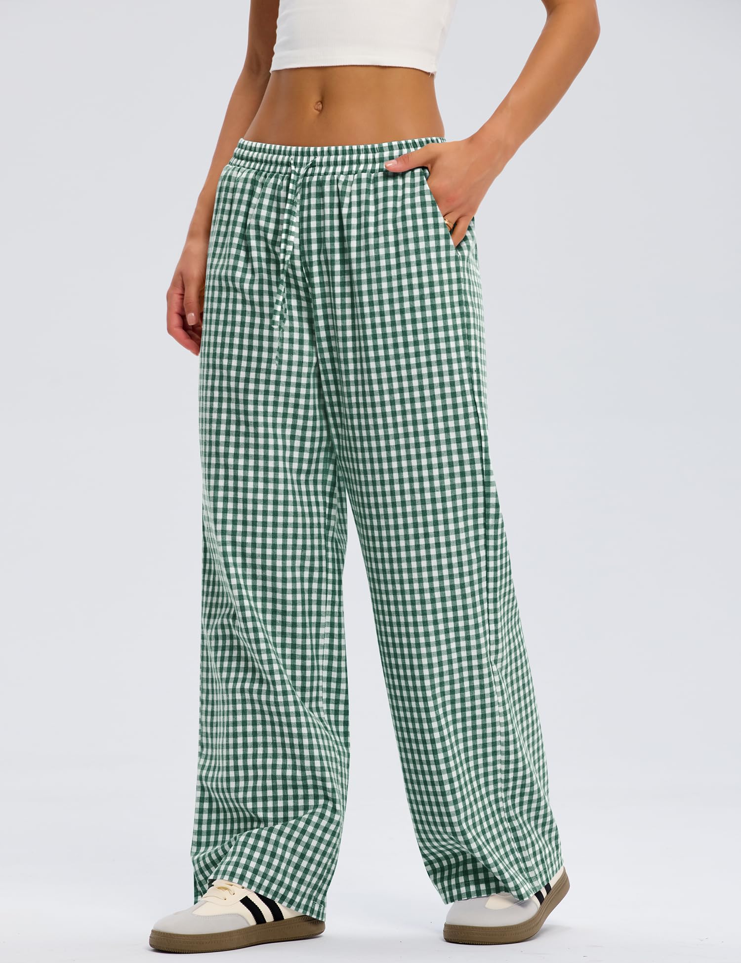 Rapbin Pantaloni pigiama da donna a righe a quadretti casual loungewear estate 2026 gamba larga pantaloni Y2k con tasca