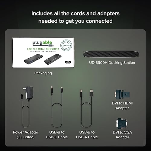 Miniatura 6 de Plugable Estación de acoplamiento universal USB 3.0 para Windows, macOS, ChromeOS (monitores duales HDMI o DVI/VGA, Gigabit Ethernet, audio, 6