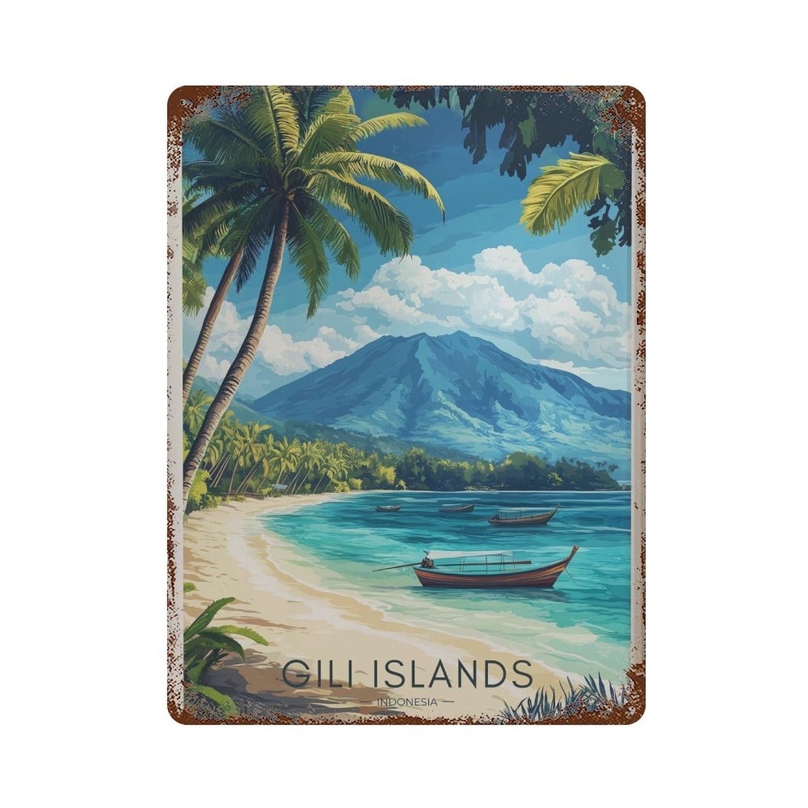 xiaoxiaoshen Gili Islands Travel Indonesia Coastal Wall Decor Art Metal Tin Poster Modern Home Decor Art Home Bar Shop Decorations Vintage Sign 40x30cm