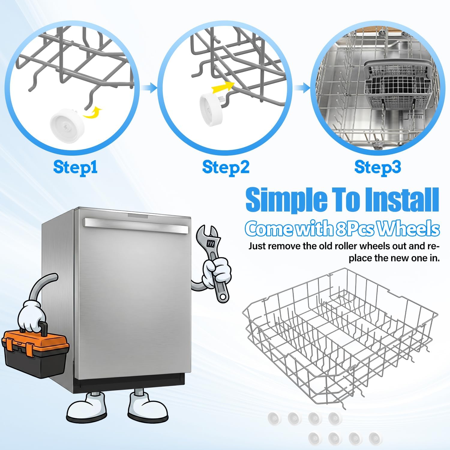 UPGRADED WD28X10384 Dishwasher Lower Rack Assembly Compatible with Ge Dishwasher Replacement Racks,Gray WD28X10384 Lower Dish Rack With Wheels | Ge Dishwasher Bottom Rack GLD5660V00SS GLD5660R00SS