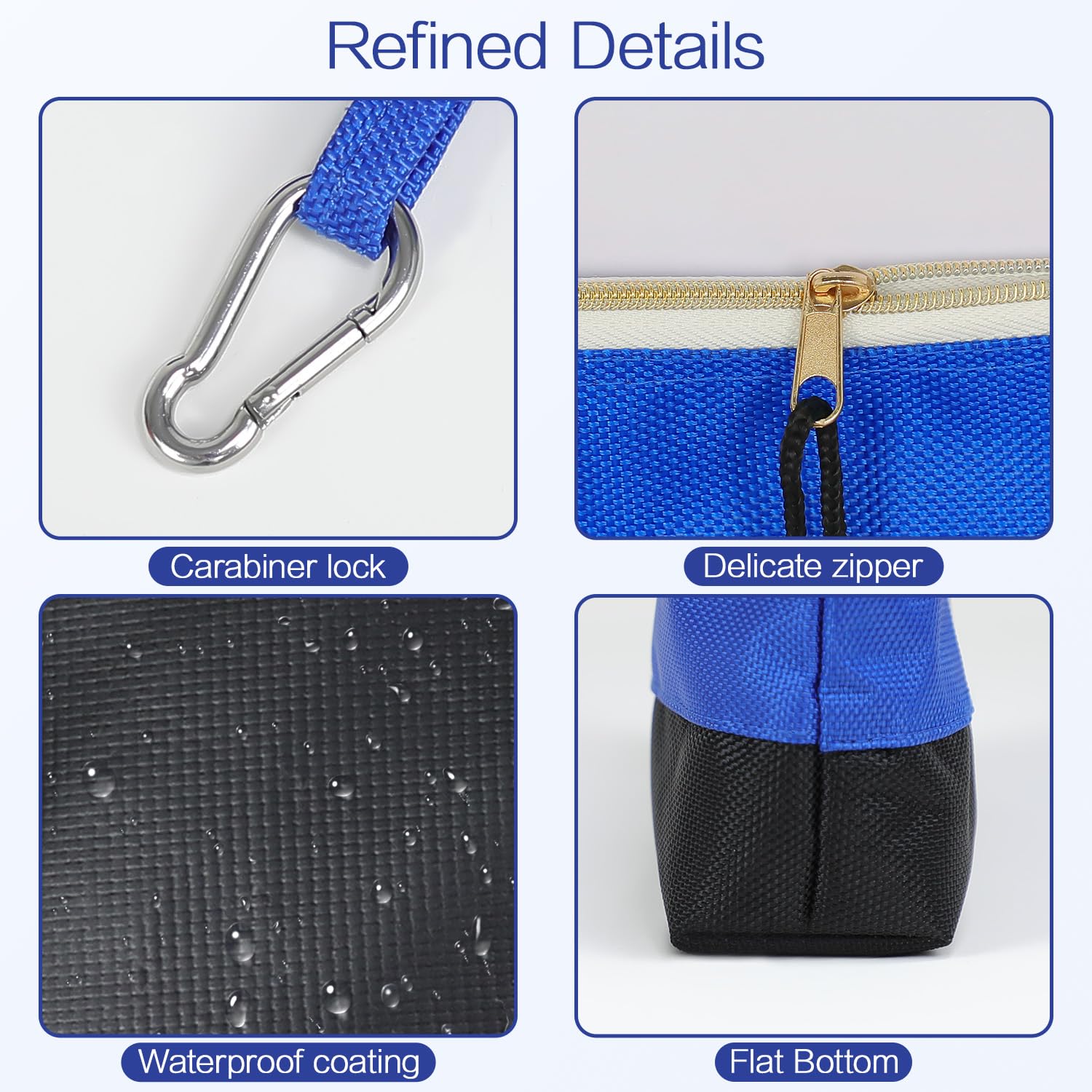 LeMotech Bolsa de herramientas con cremallera, bolsa de herramientas de pie con mosquetones, bolsa de utilidad, bolsa de almacenamiento resistente al agua, varios tamaños azul/naranja/gris/amarillo,