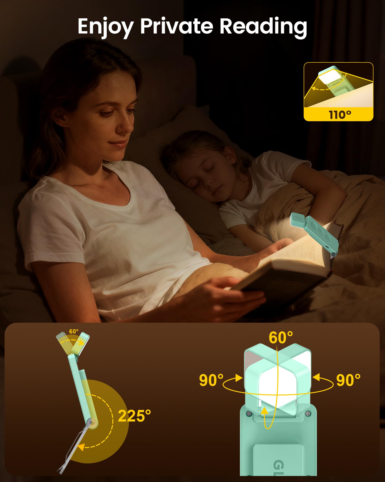 Glocusent Lampa Do Czytania Z Klipsem Na Książkę 12 LED Z Funkcją Zakładki | 100h Czasu Pracy, 5 Barw I 5 Poziomów Jasności, Przyjazna Dla Oczu Dla Miłośników Książek I Dzieci（Błękitny）