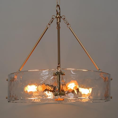 Miniatura 4 de ZEVNI Candelabro dorado, lámpara moderna de 4 luces, lámpara de araña de tambor de vidrio de 19.5 pulgadas de diámetro para comedor, vestíbulo,